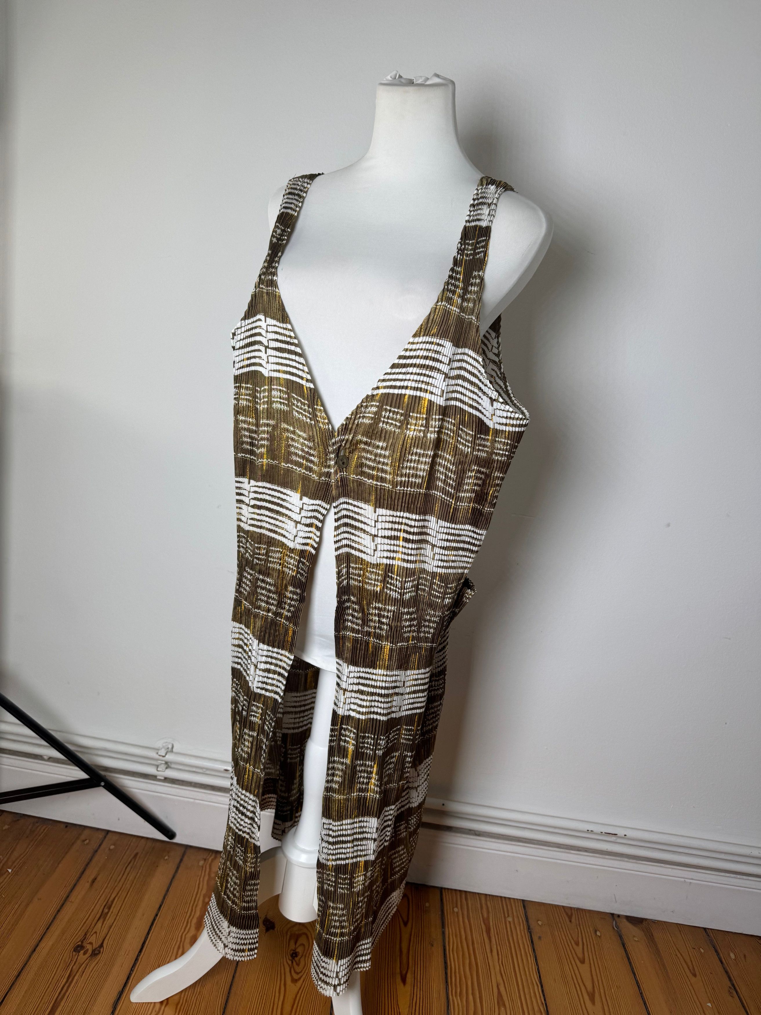 Issey Miyake Vintage Pleats Please Sleeveless Dress Olive Abstract Print Size M / US 6-8 / IT 42-44 - 7 Thumbnail