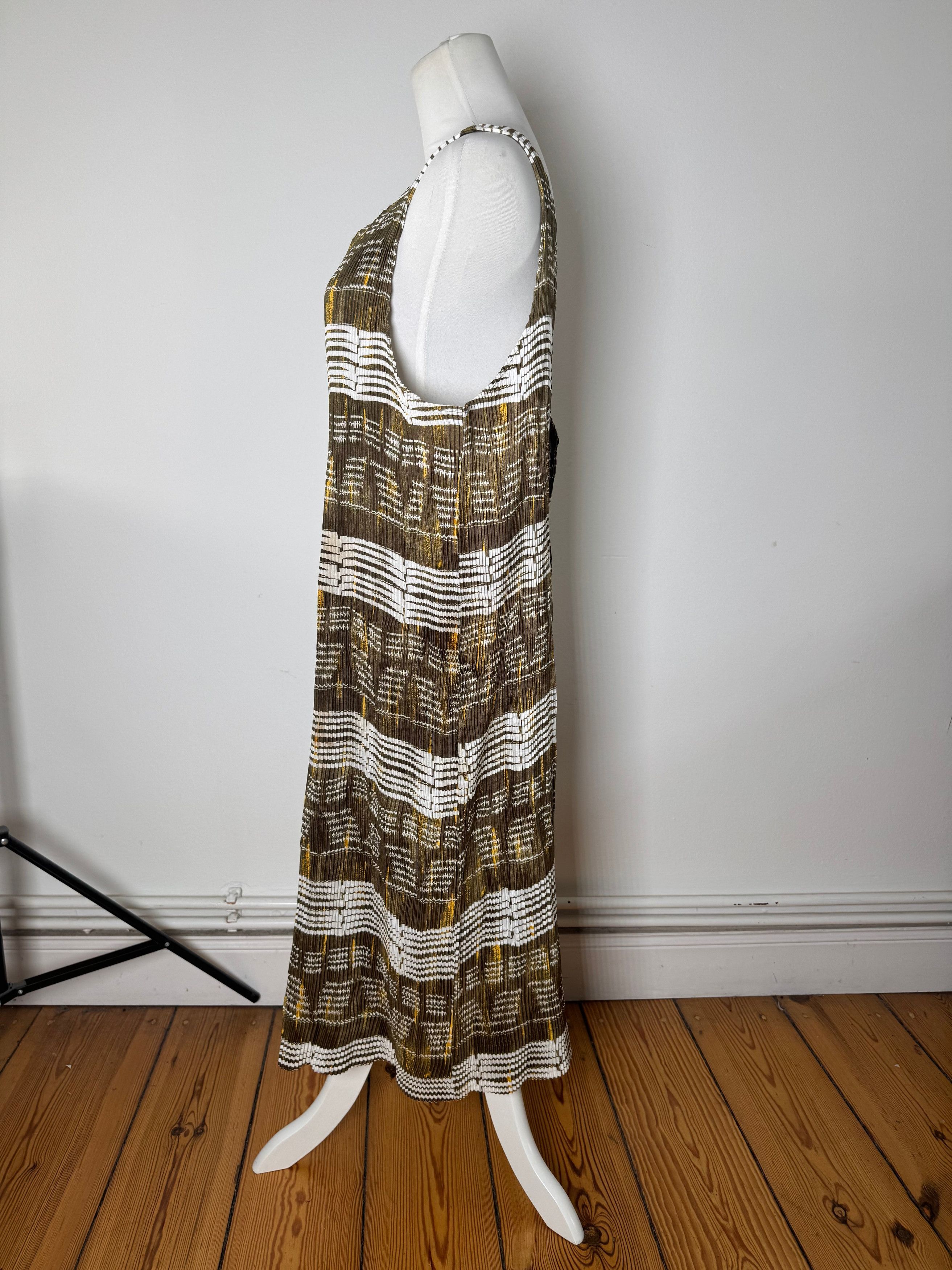 Issey Miyake Vintage Pleats Please Sleeveless Dress Olive Abstract Print Size M / US 6-8 / IT 42-44 - 3 Thumbnail