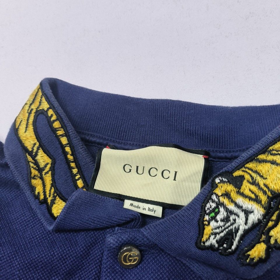 Gucci Gucci Tiger Embroidery Polo Shirt Navy Size M Size US M / EU 48-50 / 2 - 6 Thumbnail