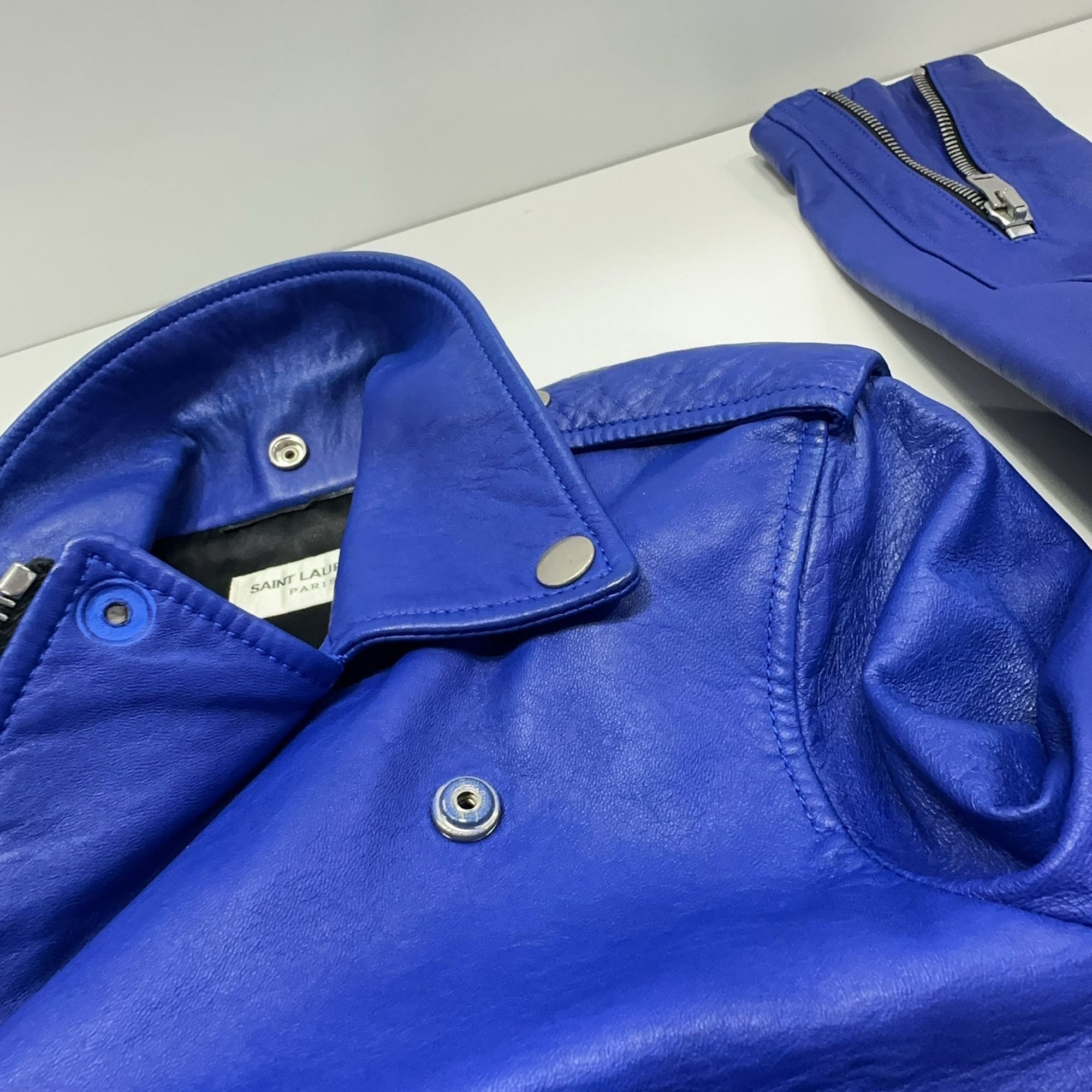 Saint Laurent Paris Saint Laurent Blue Leather Jacket F36 Size XS / US 0-2 / IT 36-38 - 7 Thumbnail