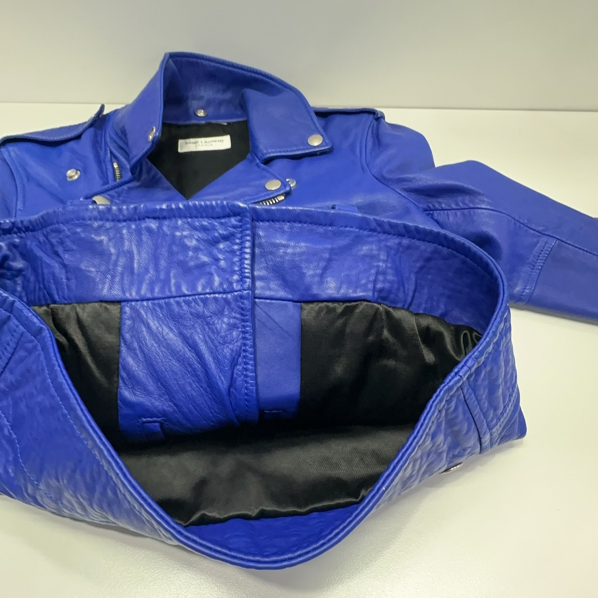 Saint Laurent Paris Saint Laurent Blue Leather Jacket F36 Size XS / US 0-2 / IT 36-38 - 10 Thumbnail