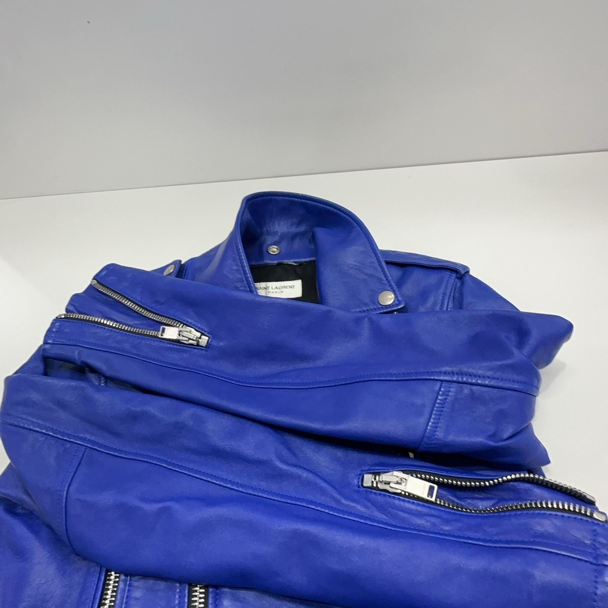 Saint Laurent Paris Saint Laurent Blue Leather Jacket F36 Size XS / US 0-2 / IT 36-38 - 11 Thumbnail