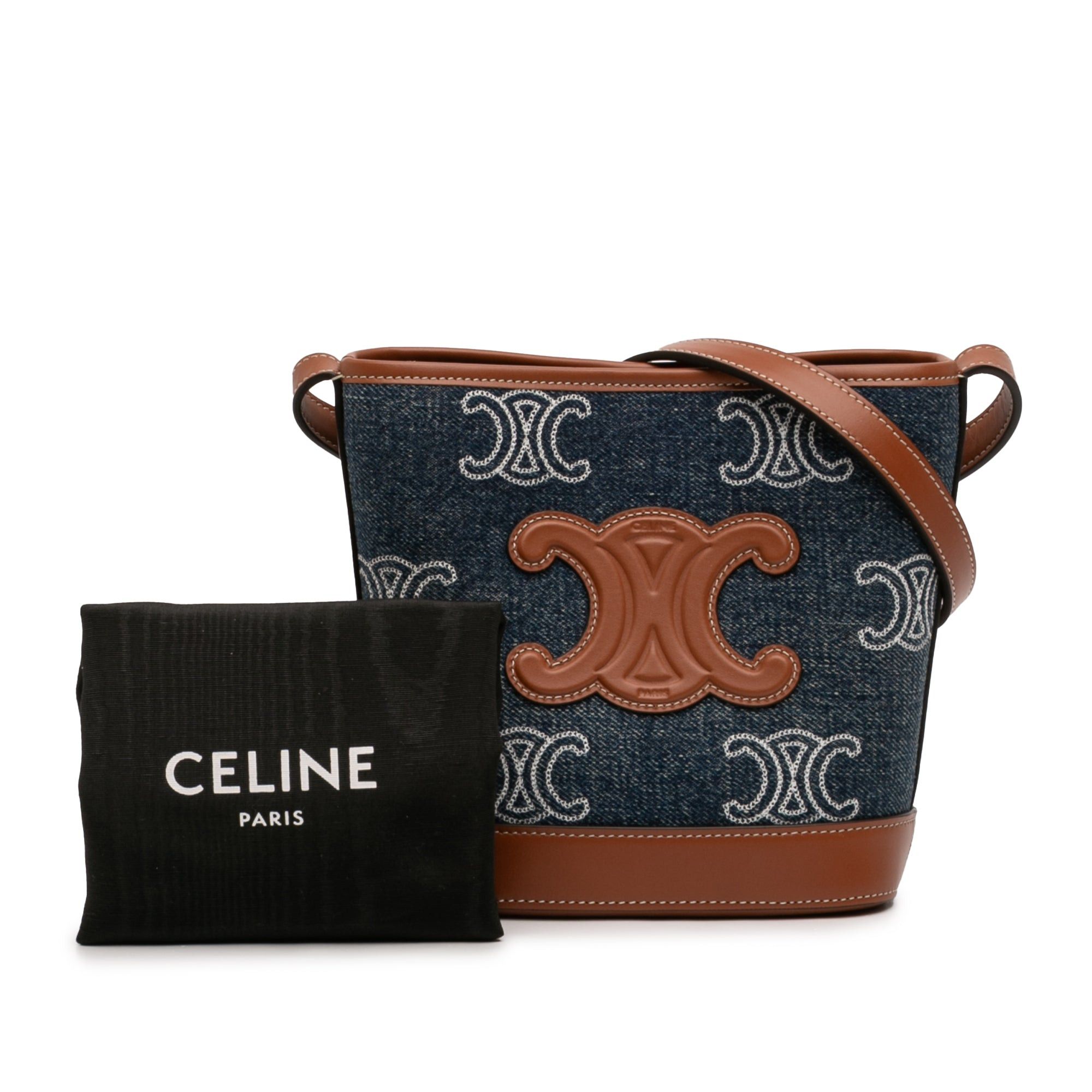 Celine Small Denim Cuir Triomphe Bucket Bag Size ONE SIZE - 9 Thumbnail