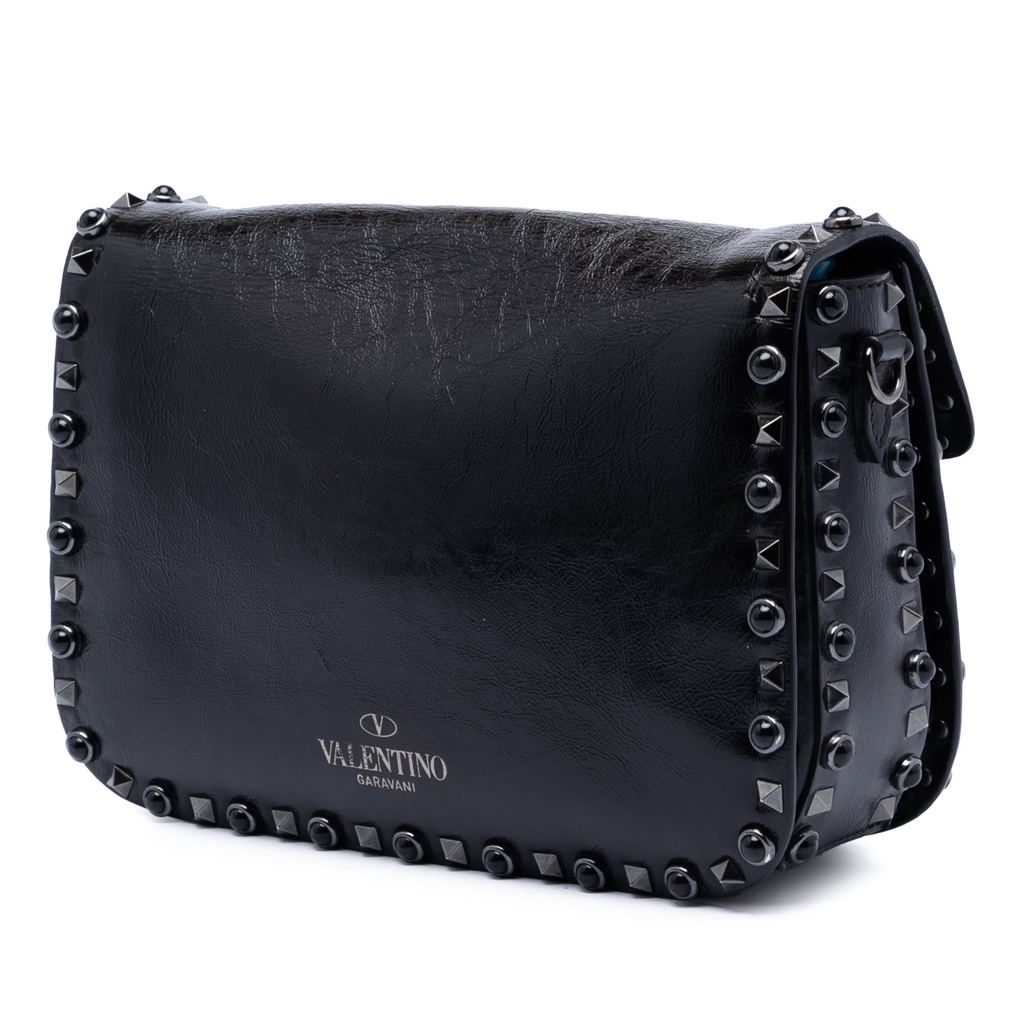 Valentino Medium Craquele Calfskin Guitar Strap Rockstud Rolling Flap Crossbody Size ONE SIZE - 2 Thumbnail