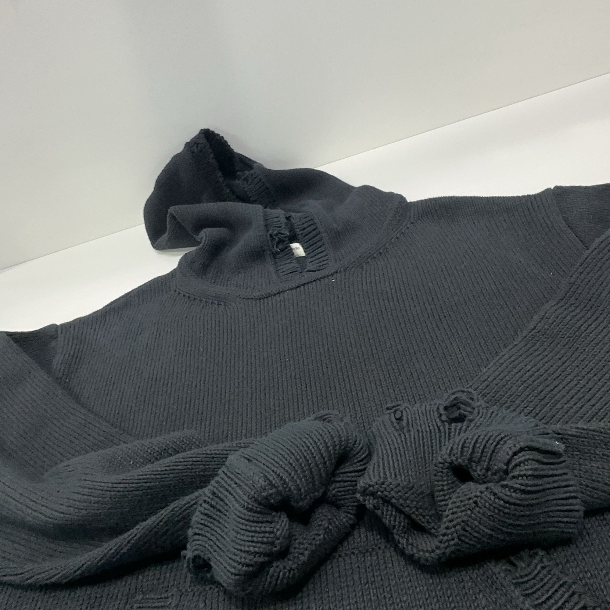 Saint Laurent Paris Saint Laurent Distressed Knit Hoodie Size XL Size US XL / EU 56 / 4 - 10 Thumbnail