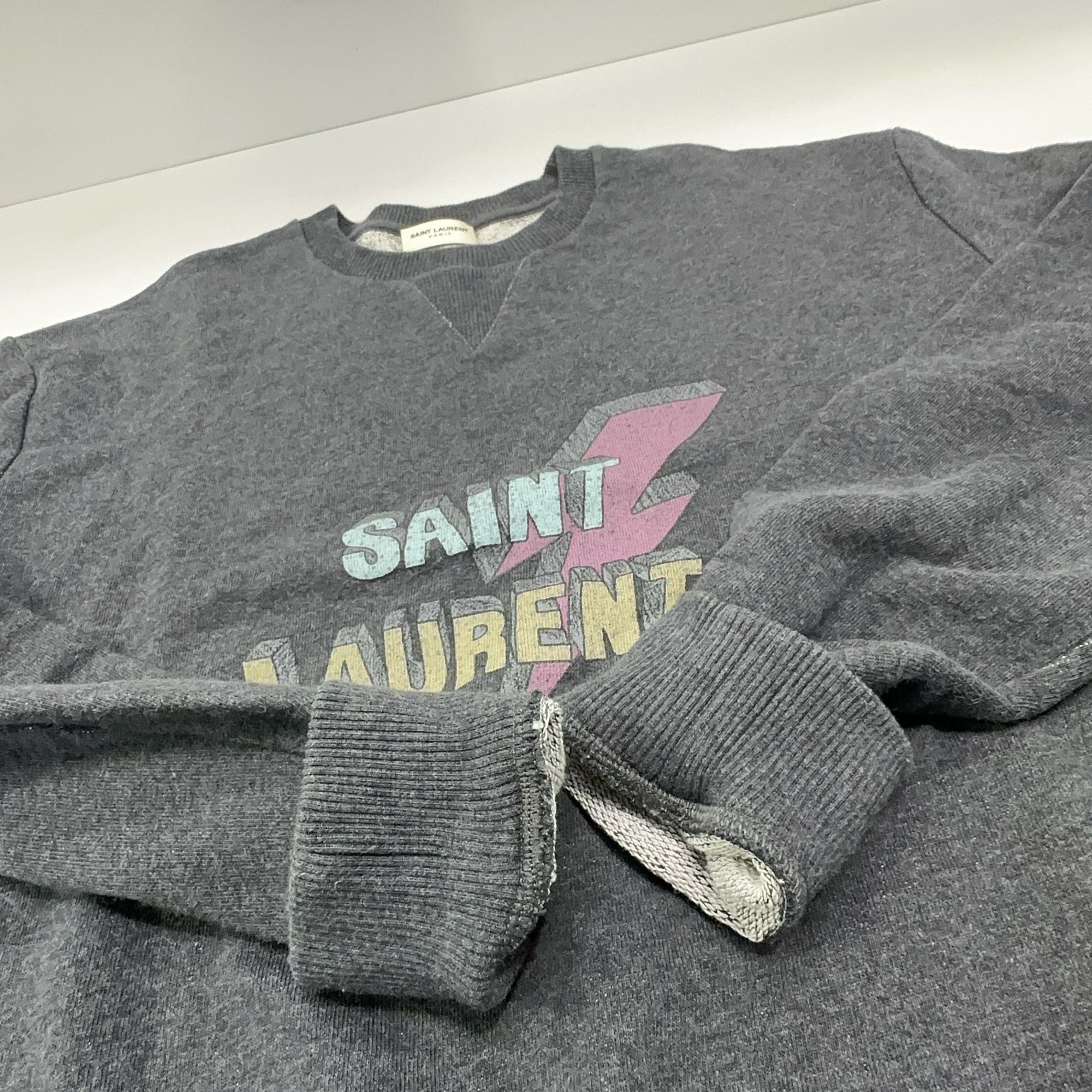 Saint Laurent Paris Saint Laurent Lightning Bolt Sweatshirt Gray Size M Size US M / EU 48-50 / 2 - 11 Thumbnail