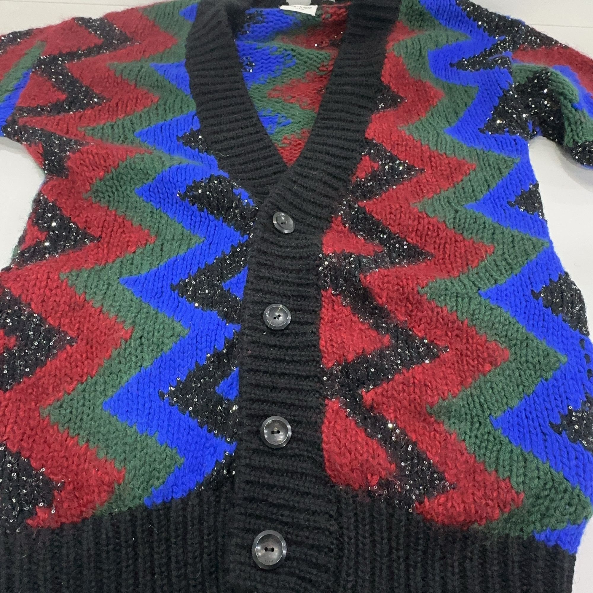 Saint Laurent Paris Saint Laurent Zig-Zag Sequined Cardigan Size S Size US S / EU 44-46 / 1 - 7 Thumbnail