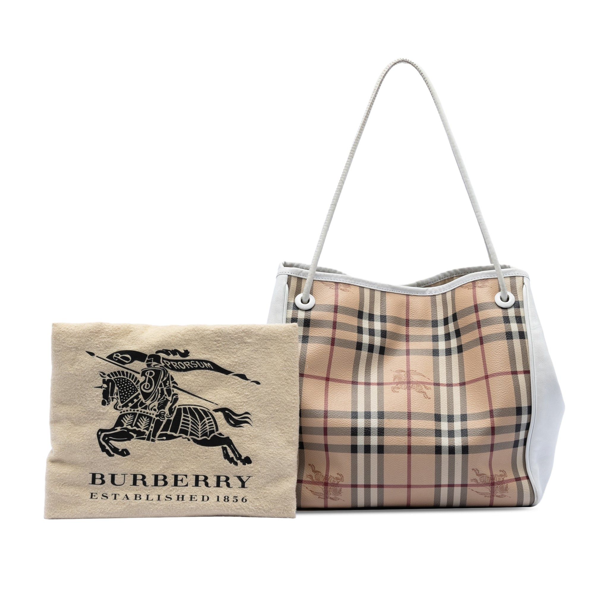 Burberry Small Leather Trimmed Haymarket Check Coated Canvas Canterbury Tote Size ONE SIZE - 7 Thumbnail