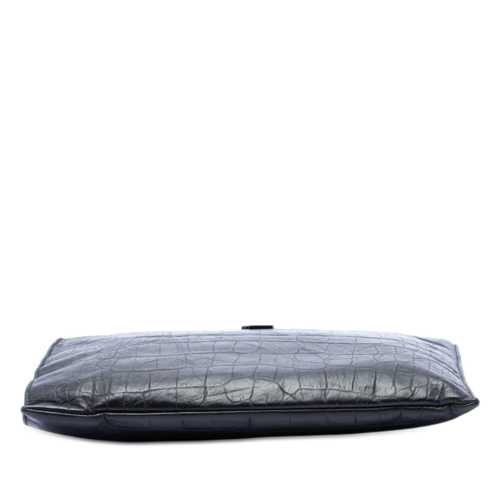 Saint Laurent Paris Croc Embossed Leather Monogram Document Holder Size ONE SIZE - 3 Thumbnail