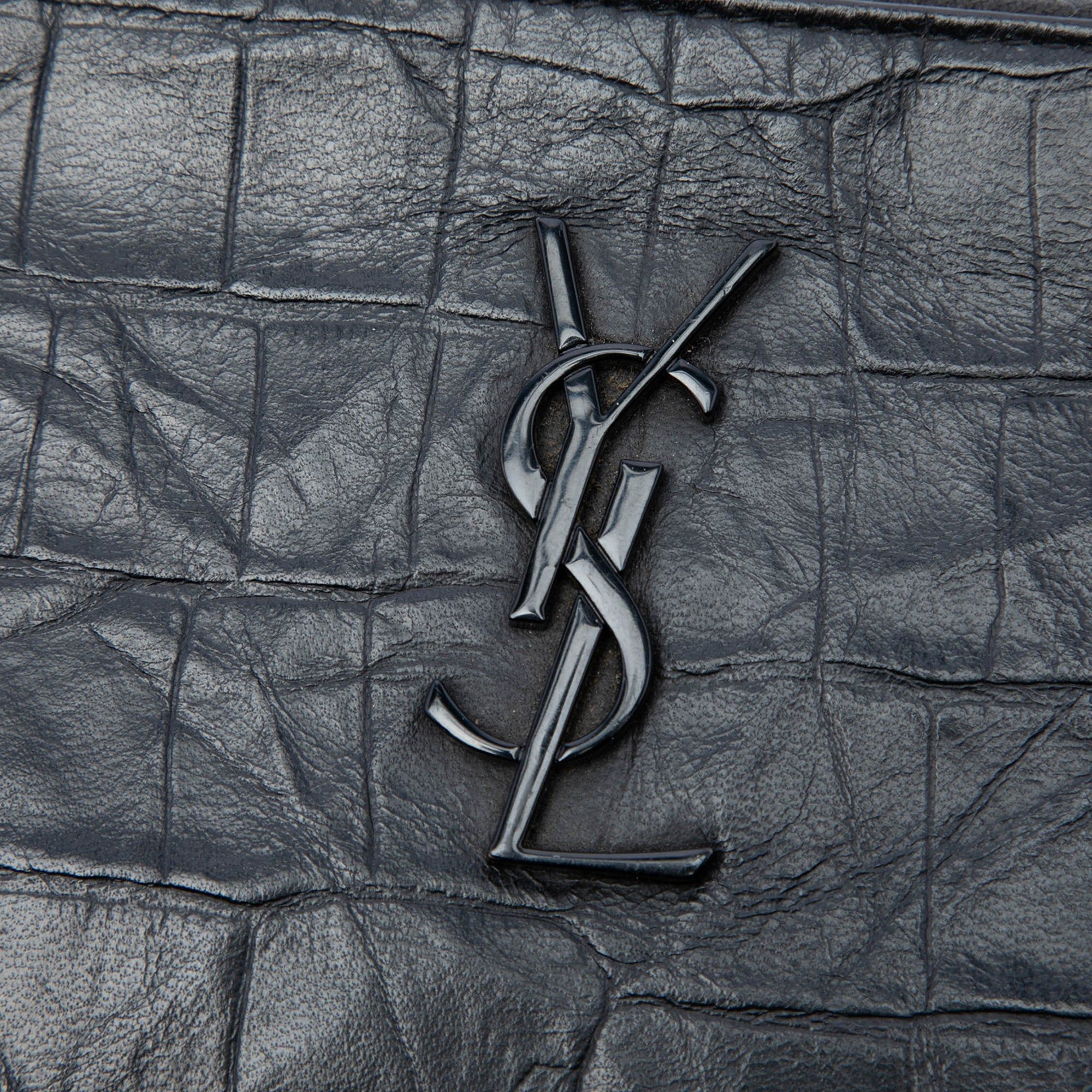 Saint Laurent Paris Croc Embossed Leather Monogram Document Holder Size ONE SIZE - 5 Thumbnail