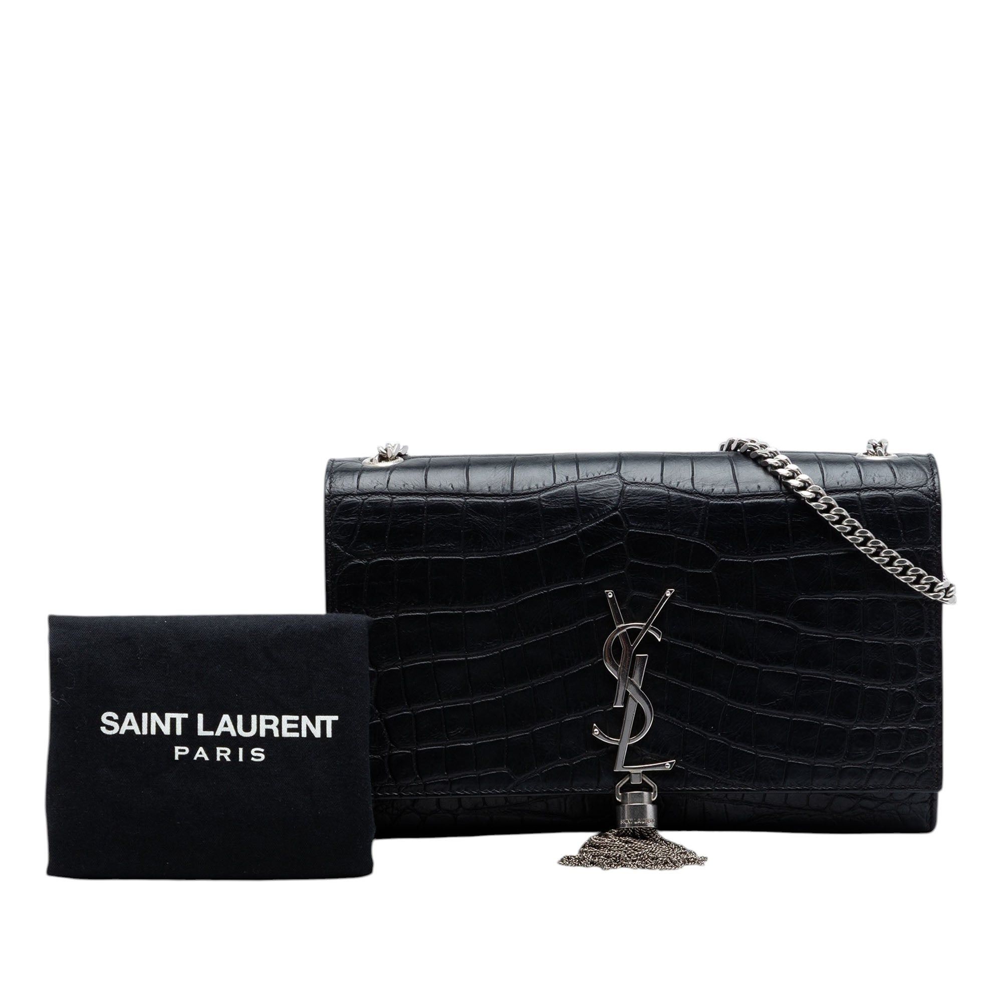 Saint Laurent Paris Medium Croc Embossed Leather Kate Tassel Crossbody Size ONE SIZE - 7 Thumbnail