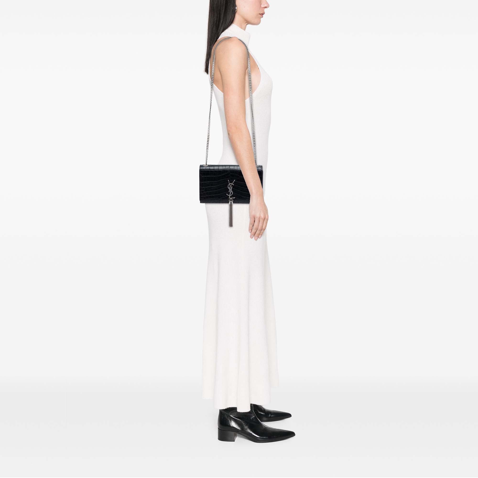 Saint Laurent Paris Medium Croc Embossed Leather Kate Tassel Crossbody Size ONE SIZE - 6 Thumbnail