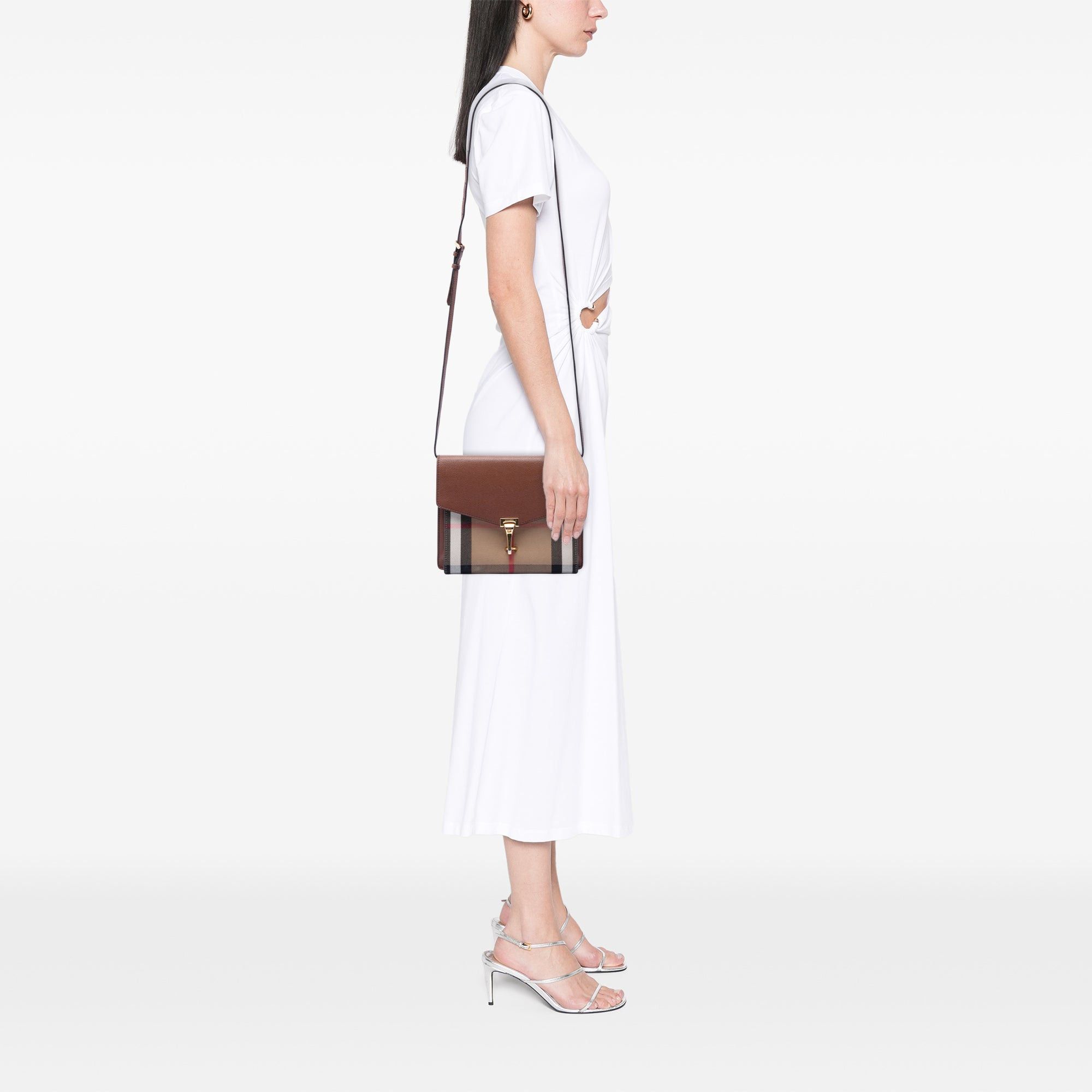 Burberry Small Leather and House Check Canvas Derby Macken Crossbody Size ONE SIZE - 6 Thumbnail