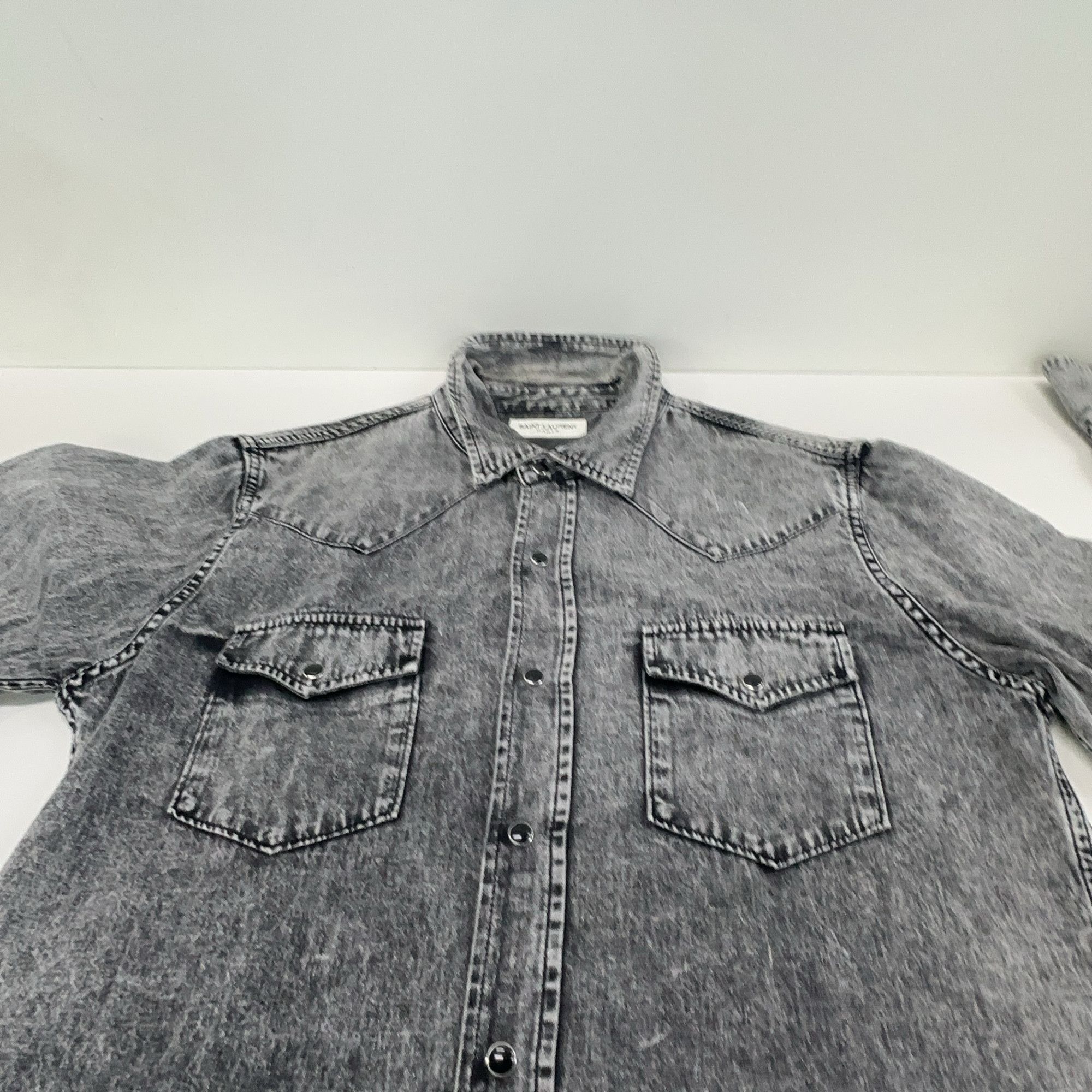 Saint Laurent Paris Saint Laurent Washed Gray Denim Shirt Size S Size US S / EU 44-46 / 1 - 9 Thumbnail