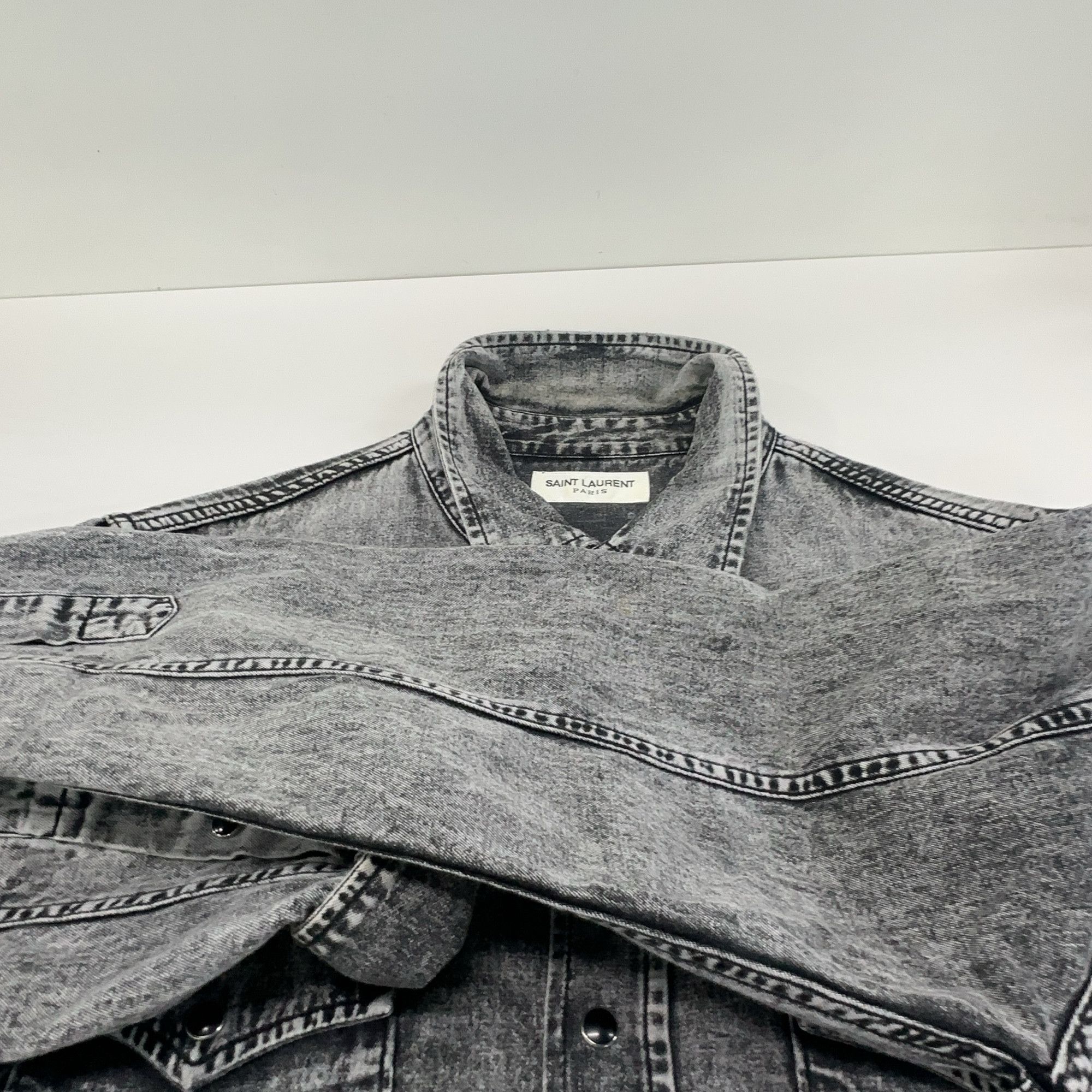 Saint Laurent Paris Saint Laurent Washed Gray Denim Shirt Size S Size US S / EU 44-46 / 1 - 12 Thumbnail