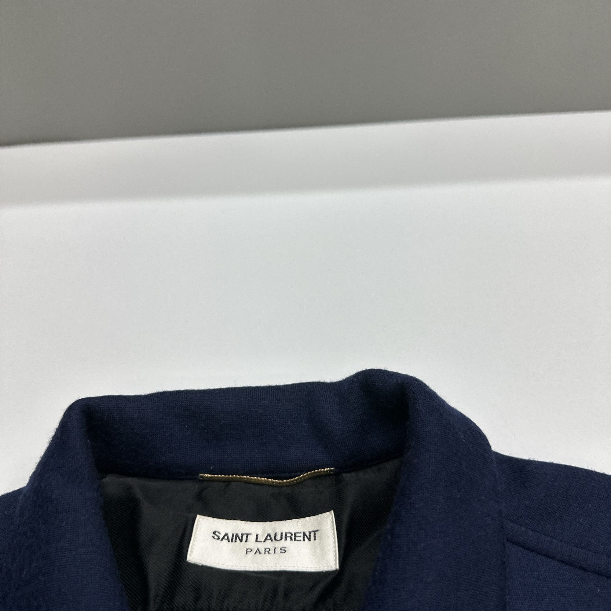 Saint Laurent Paris Saint Laurent Monogram Wool Button Up Shirt Navy F44 Size L / US 10 / IT 46 - 3 Thumbnail