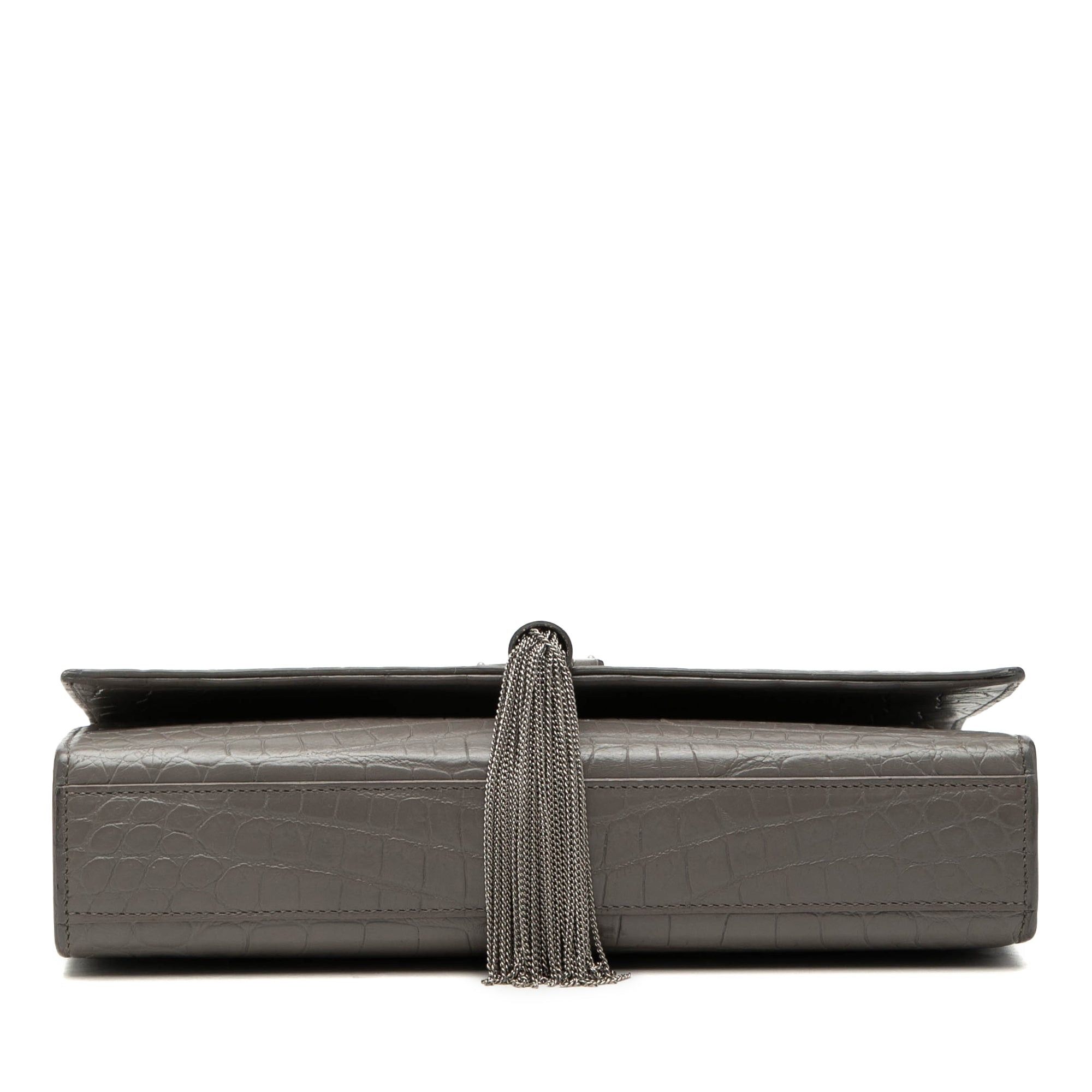 Saint Laurent Paris Medium Croc Embossed Leather Monogram Kate Tassel Crossbody Size ONE SIZE - 3 Thumbnail