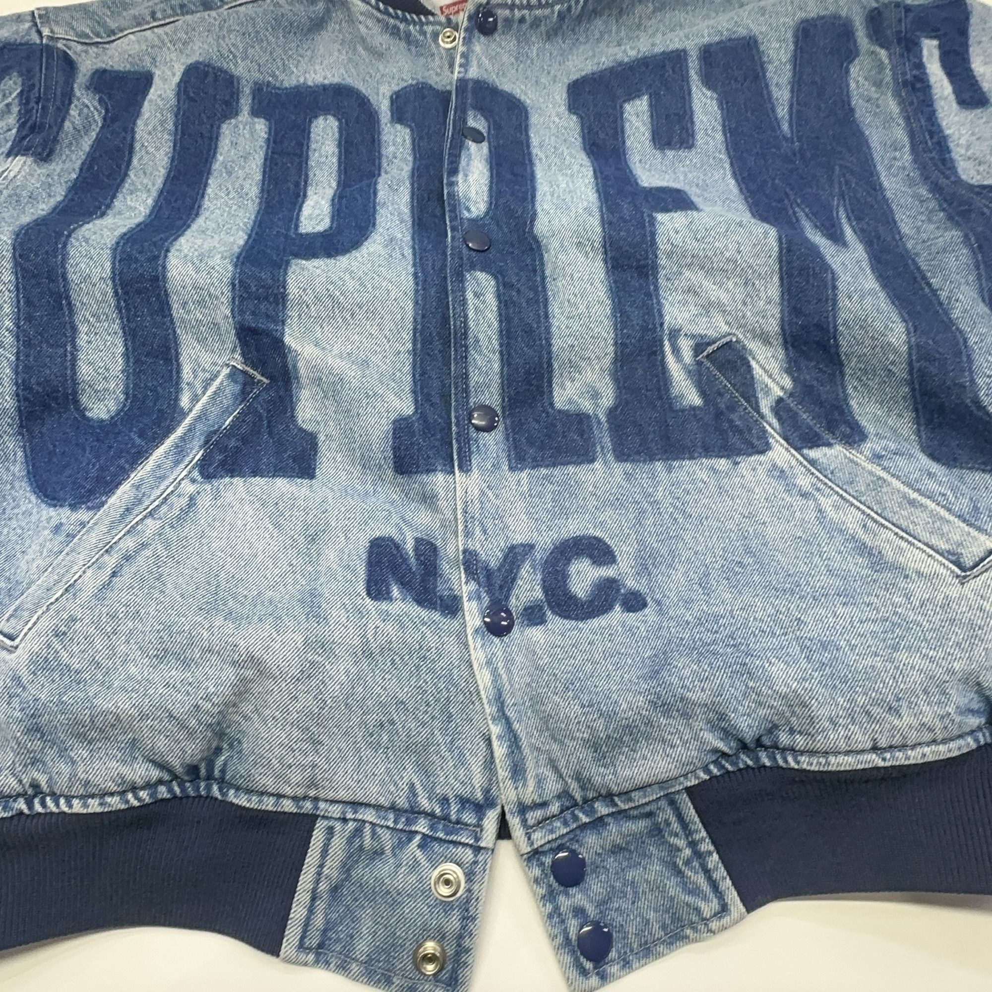 Supreme Supreme Washed Denim Varsity Jacket Size L Size US L / EU 52-54 / 3 - 6 Thumbnail