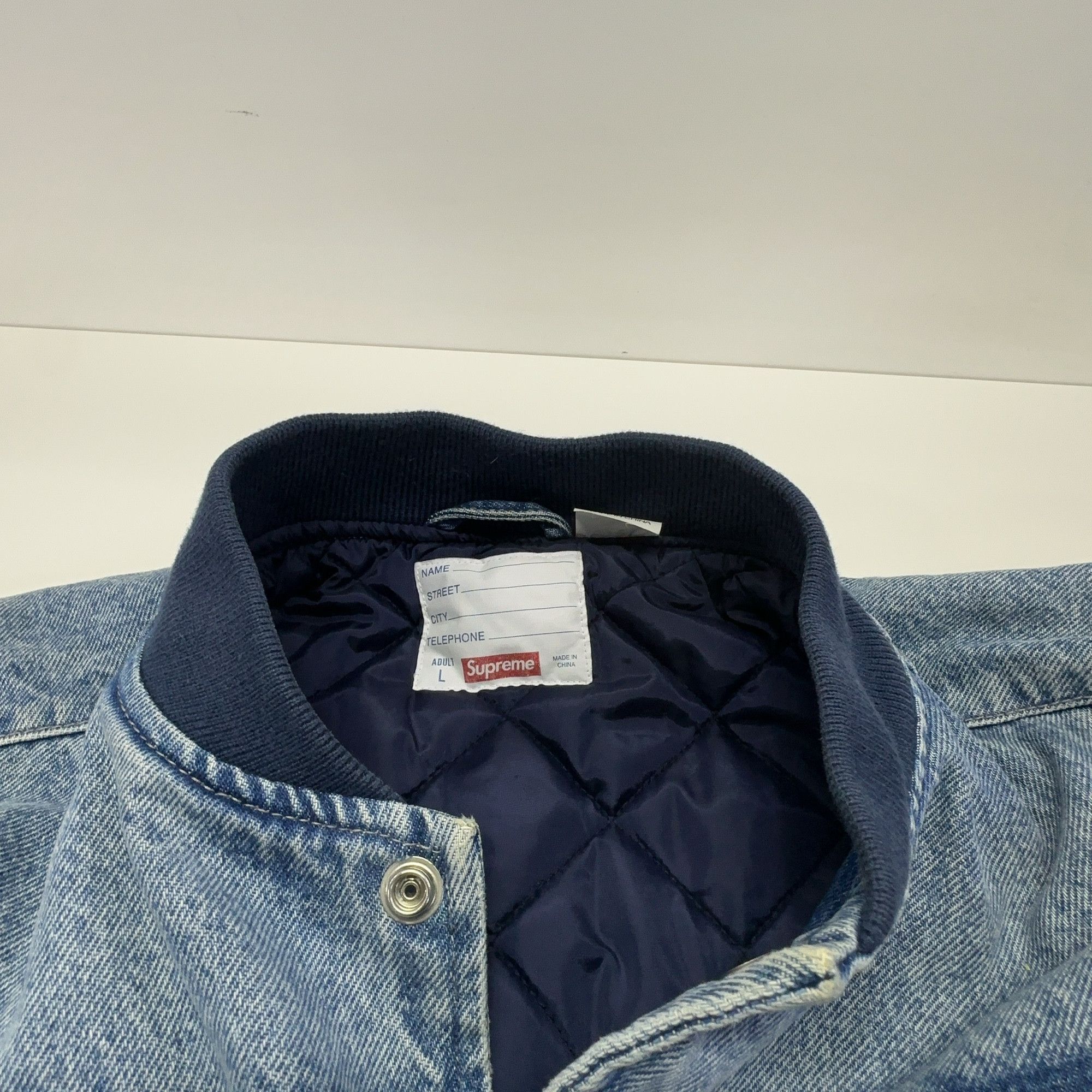 Supreme Supreme Washed Denim Varsity Jacket Size L Size US L / EU 52-54 / 3 - 5 Thumbnail