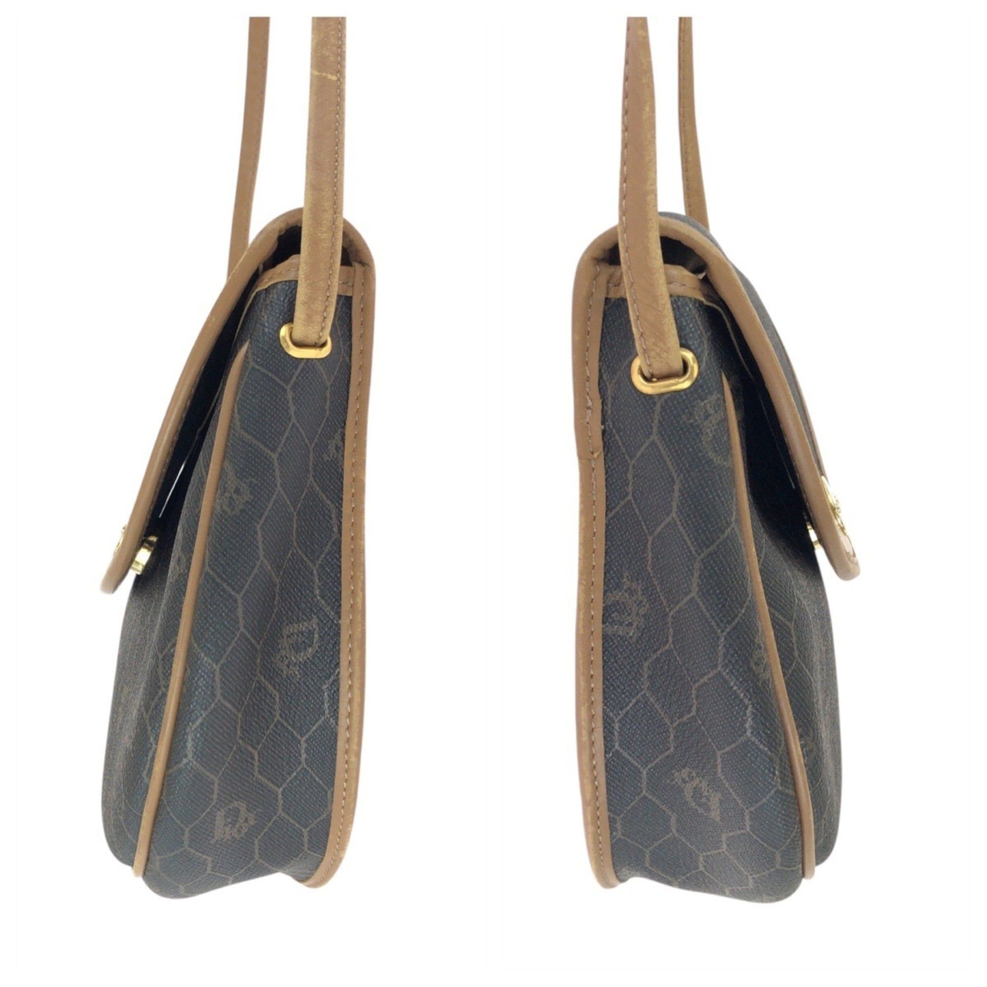 Dior Christian Dior Vintage Honeycomb Pattern Brown Beige Gold Hardware Shoulder Bag Pouch for Women Size ONE SIZE - 8 Thumbnail