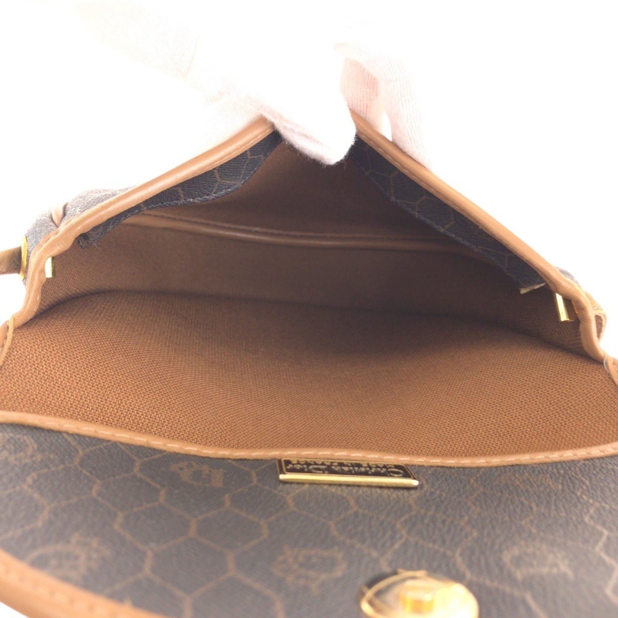 Dior Christian Dior Vintage Honeycomb Pattern Brown Beige Gold Hardware Shoulder Bag Pouch for Women Size ONE SIZE - 9 Thumbnail