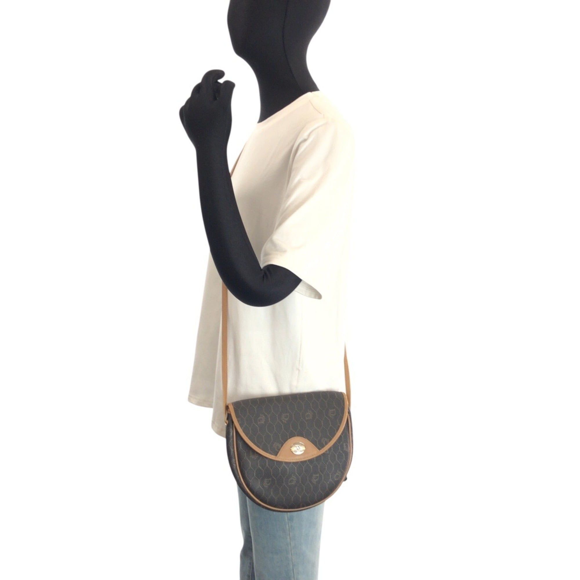 Dior Christian Dior Vintage Honeycomb Pattern Brown Beige Gold Hardware Shoulder Bag Pouch for Women Size ONE SIZE - 7 Thumbnail