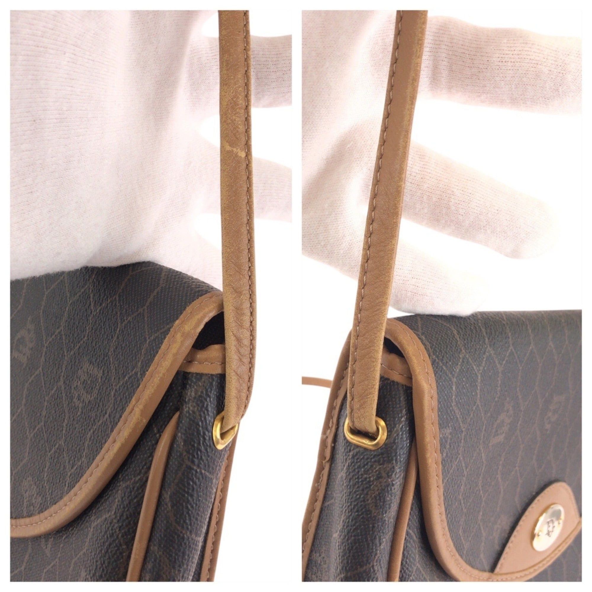 Dior Christian Dior Vintage Honeycomb Pattern Brown Beige Gold Hardware Shoulder Bag Pouch for Women Size ONE SIZE - 6 Thumbnail