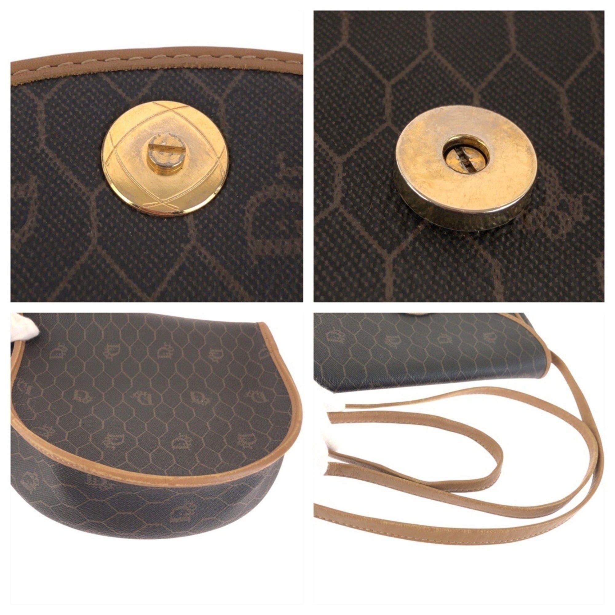 Dior Christian Dior Vintage Honeycomb Pattern Brown Beige Gold Hardware Shoulder Bag Pouch for Women Size ONE SIZE - 5 Thumbnail