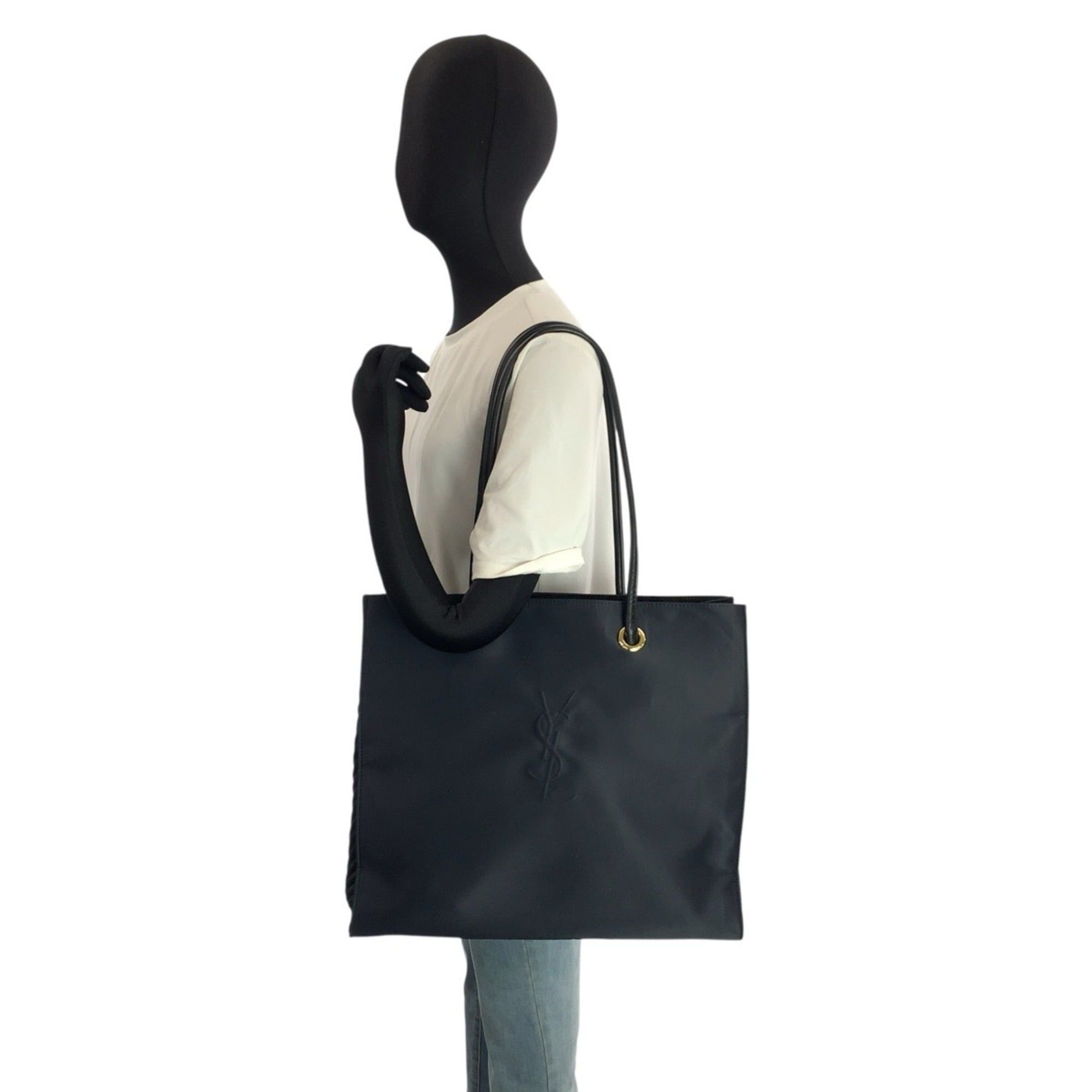 Yves Saint Laurent YVES SAINT LAURENT (YSL) Navy Nylon Tote Bag/Shoulder Bag with Gold Hardware for Women Size ONE SIZE - 5 Thumbnail
