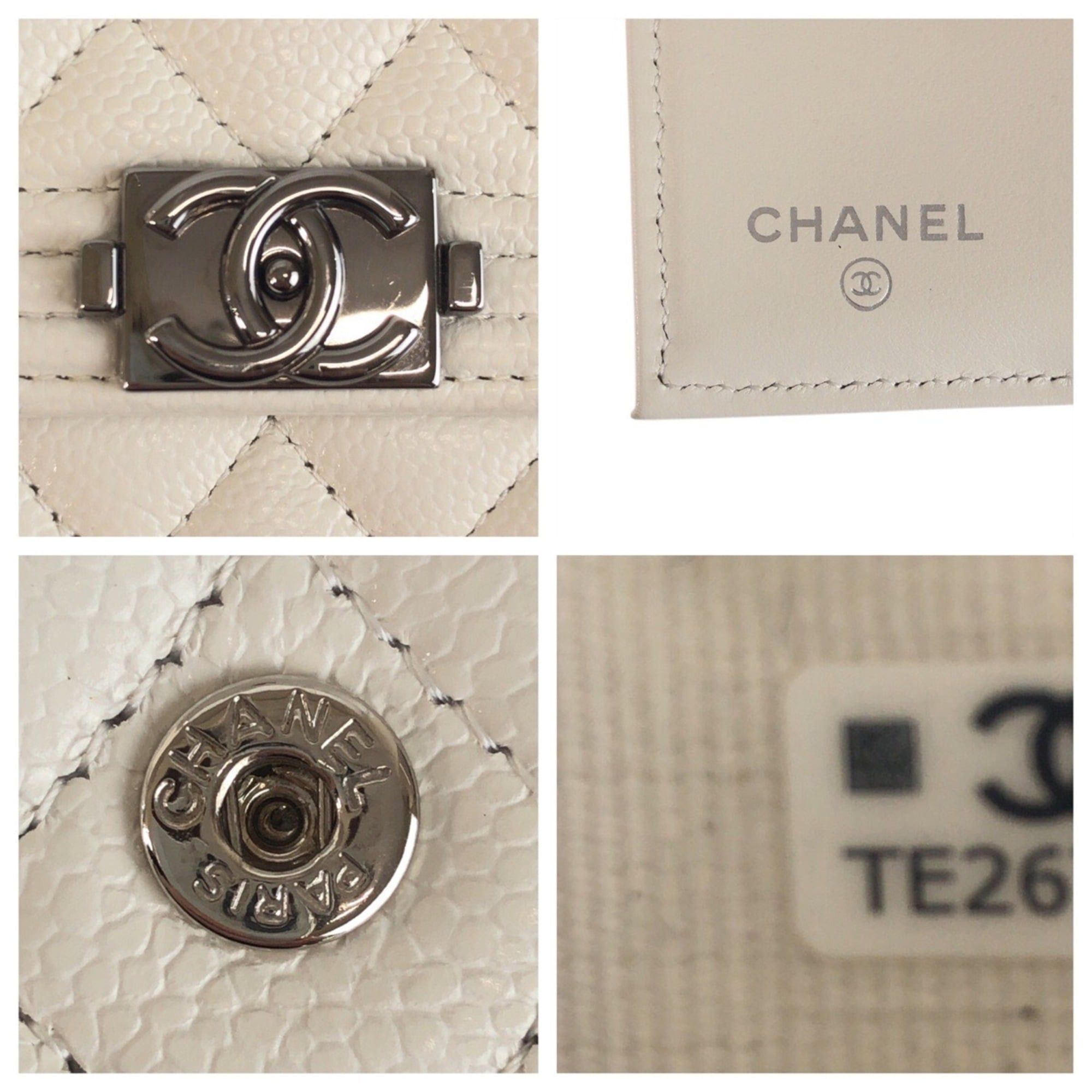 Chanel CHANEL Boy Chanel Coco Mark White Silver Hardware Leather Folding Wallet Compact for Women Size ONE SIZE - 5 Thumbnail