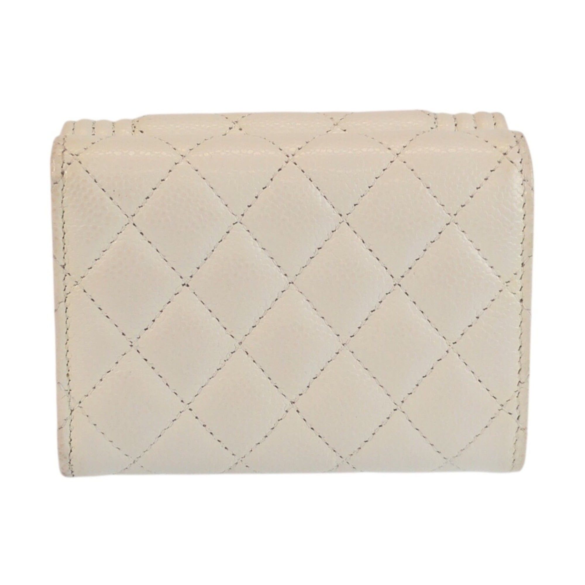 Chanel CHANEL Boy Chanel Coco Mark White Silver Hardware Leather Folding Wallet Compact for Women Size ONE SIZE - 2 Thumbnail