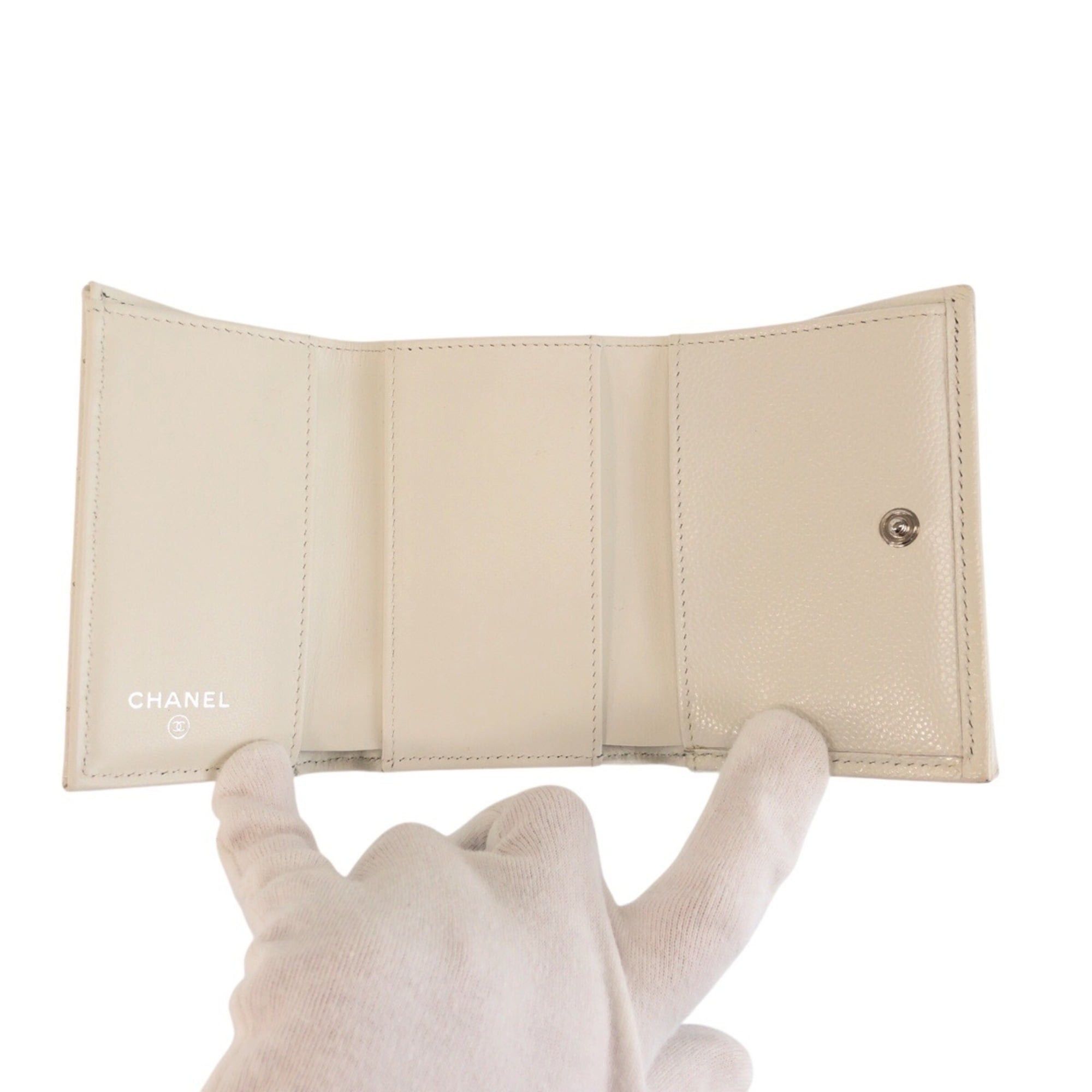 Chanel CHANEL Boy Chanel Coco Mark White Silver Hardware Leather Folding Wallet Compact for Women Size ONE SIZE - 6 Thumbnail