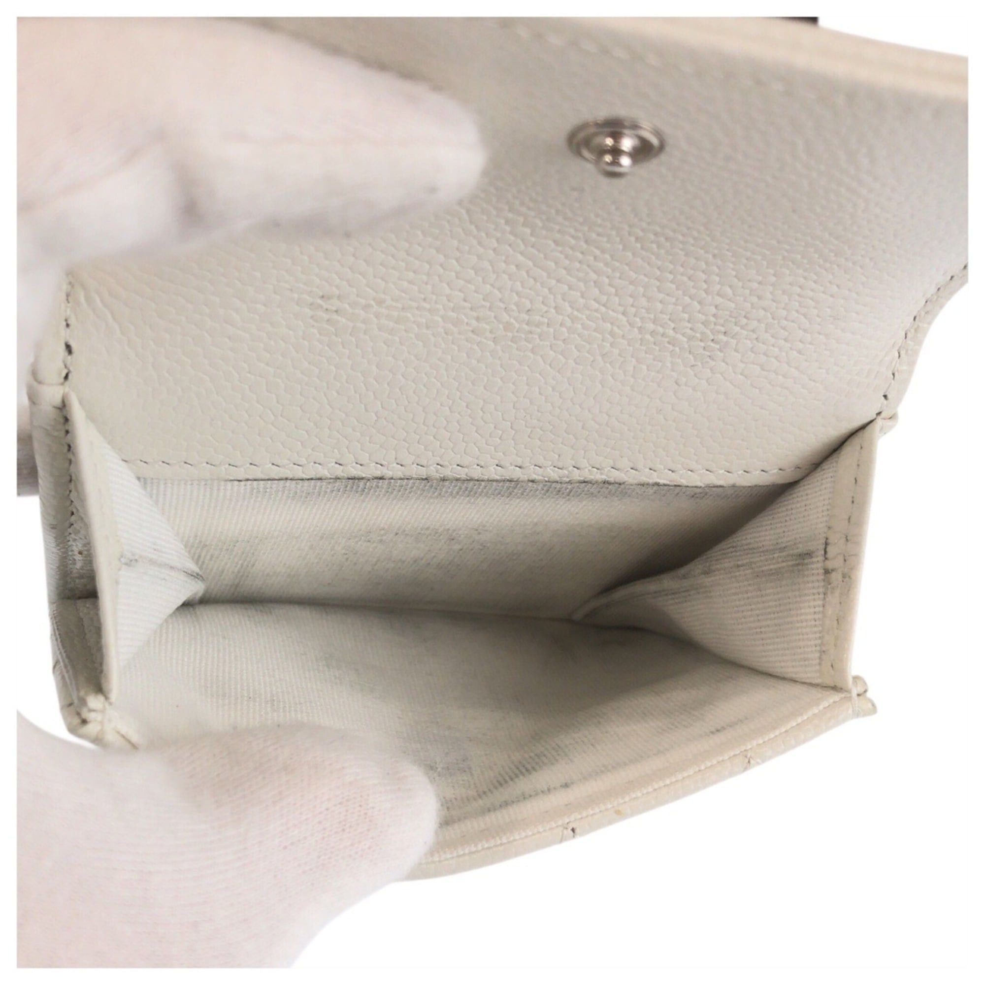 Chanel CHANEL Boy Chanel Coco Mark White Silver Hardware Leather Folding Wallet Compact for Women Size ONE SIZE - 8 Thumbnail