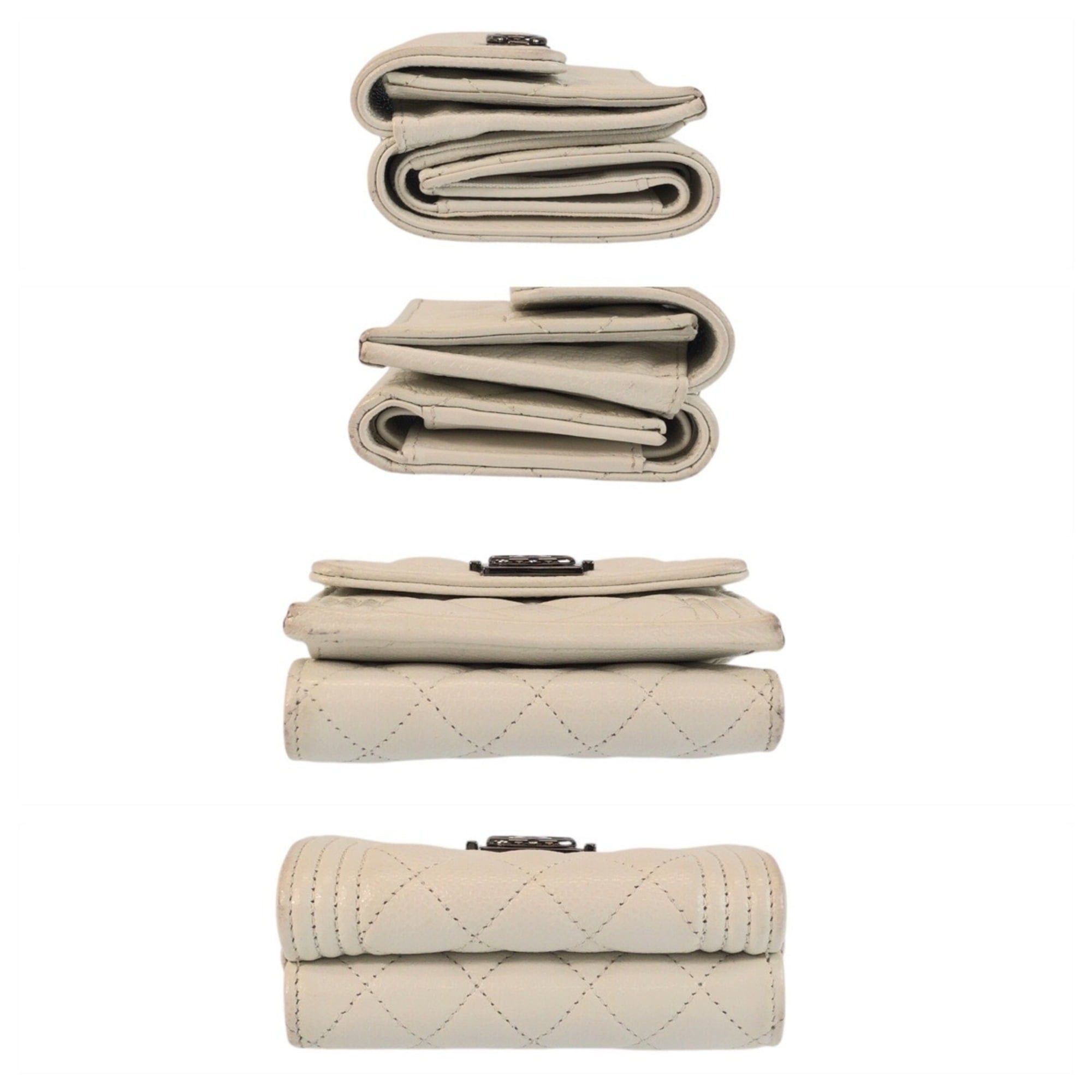 Chanel CHANEL Boy Chanel Coco Mark White Silver Hardware Leather Folding Wallet Compact for Women Size ONE SIZE - 9 Thumbnail
