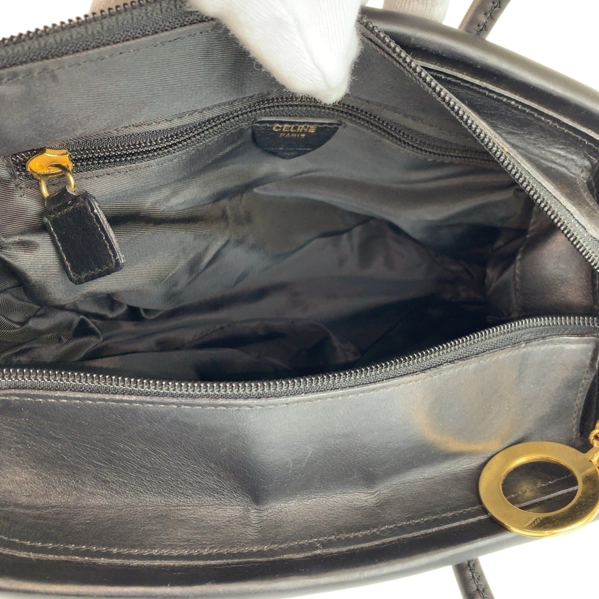 Celine CELINE Vintage Circle Logo Black Nylon Leather TO5 1 Handbag Tote Bag for Women Size ONE SIZE - 8 Thumbnail