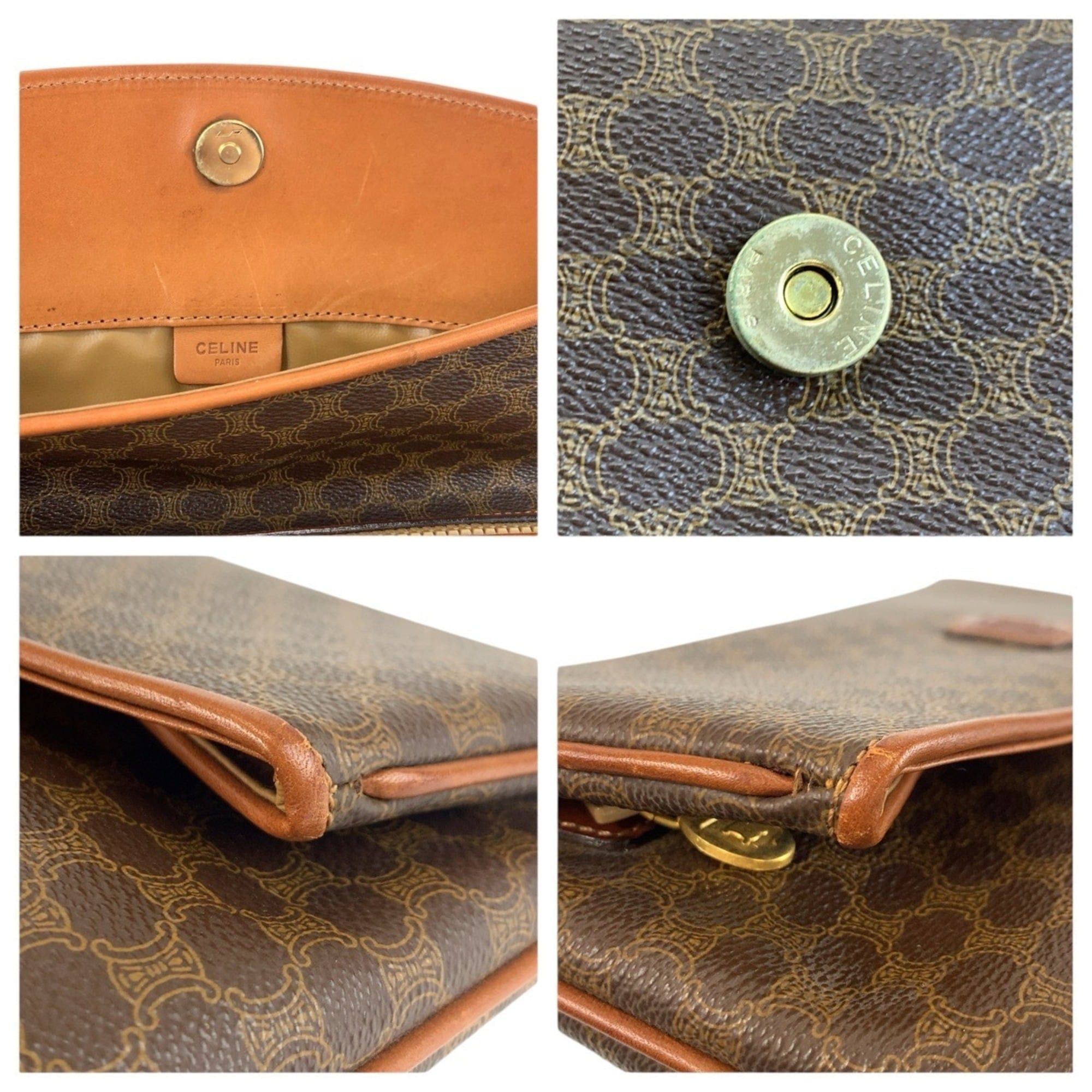 Celine CELINE Vintage Macadam Brown Gold Hardware MO6 Clutch Bag Handbag Pouch for Women Size ONE SIZE - 5 Thumbnail