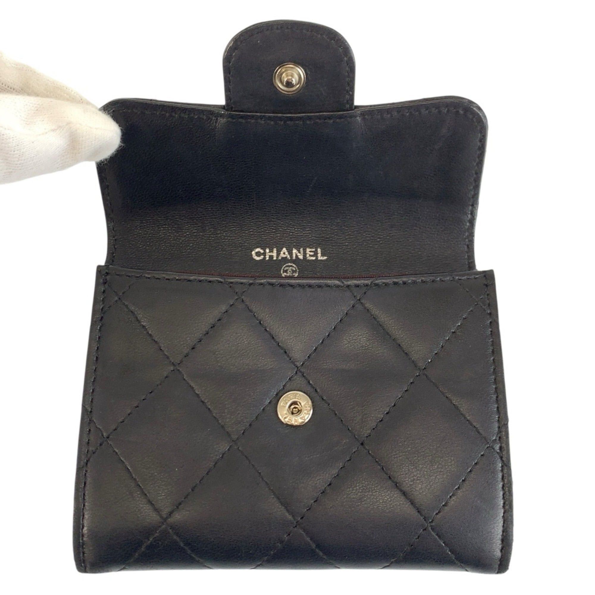 Chanel CHANEL Matelassé Black Leather Wallet/Coin Purse with Silver Hardware - Women's Size ONE SIZE - 4 Thumbnail
