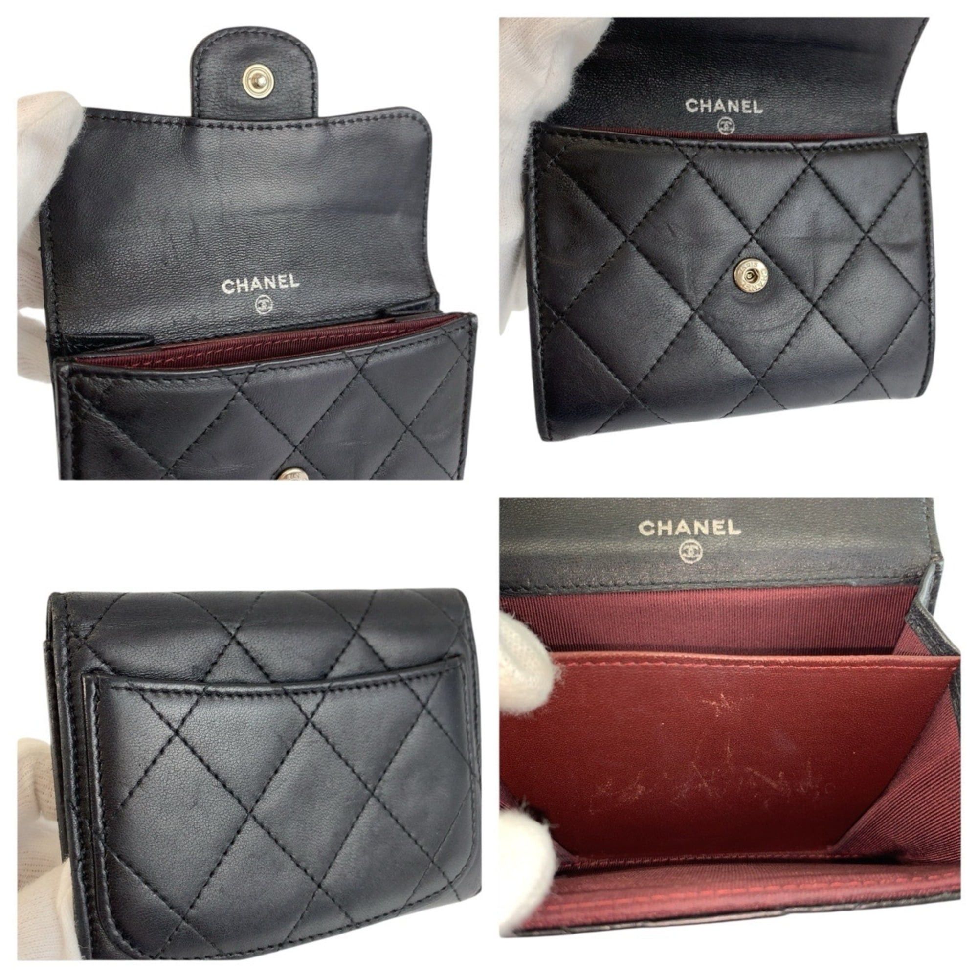 Chanel CHANEL Matelassé Black Leather Wallet/Coin Purse with Silver Hardware - Women's Size ONE SIZE - 9 Thumbnail