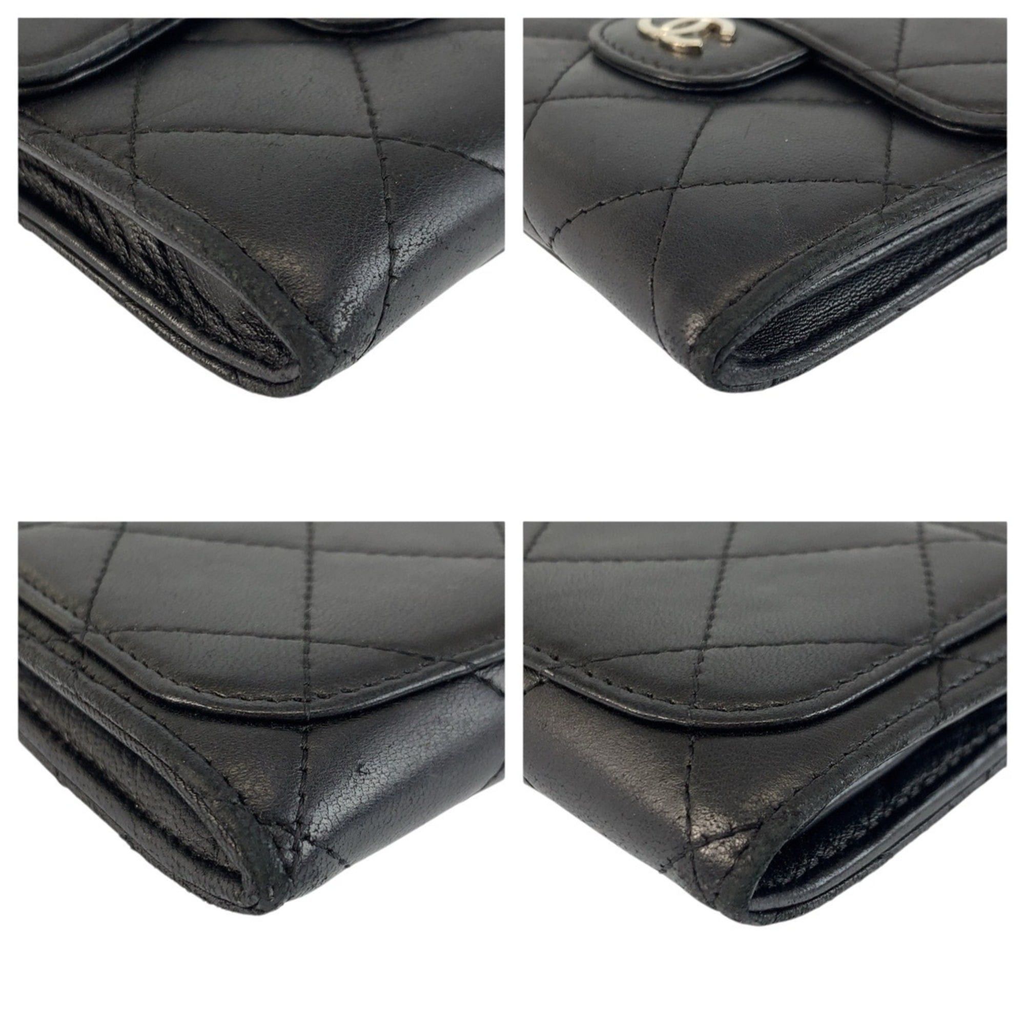 Chanel CHANEL Matelassé Black Leather Wallet/Coin Purse with Silver Hardware - Women's Size ONE SIZE - 7 Thumbnail