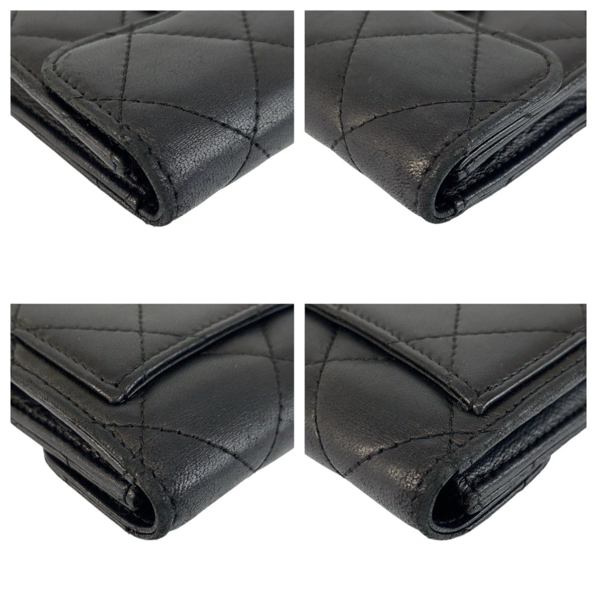 Chanel CHANEL Matelassé Black Leather Wallet/Coin Purse with Silver Hardware - Women's Size ONE SIZE - 8 Thumbnail