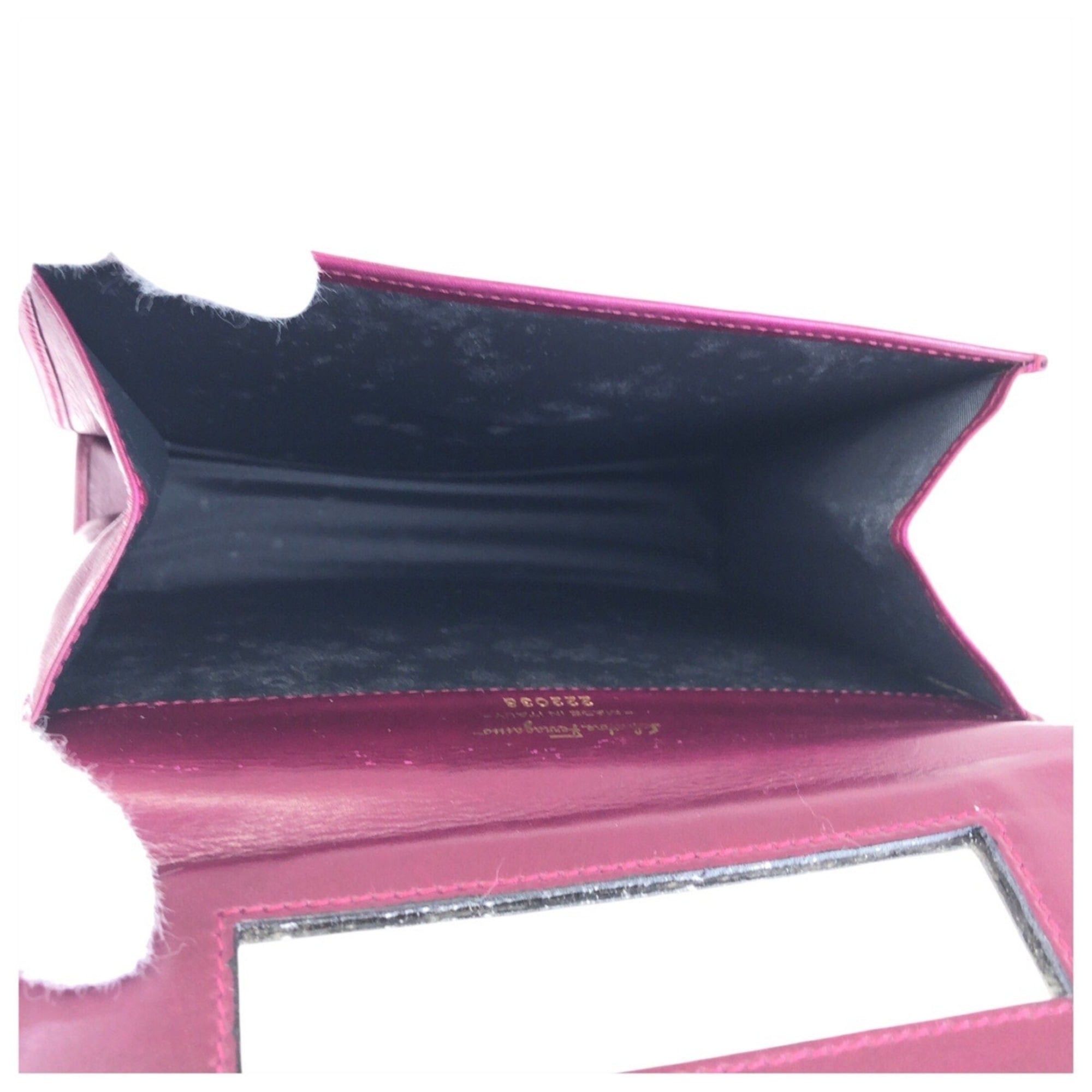 Salvatore Ferragamo Salvatore Ferragamo Gancini Purple Wine Red Leather Handbag Pouch Clutch Bag 222038 for Women Size ONE SIZE - 7 Thumbnail
