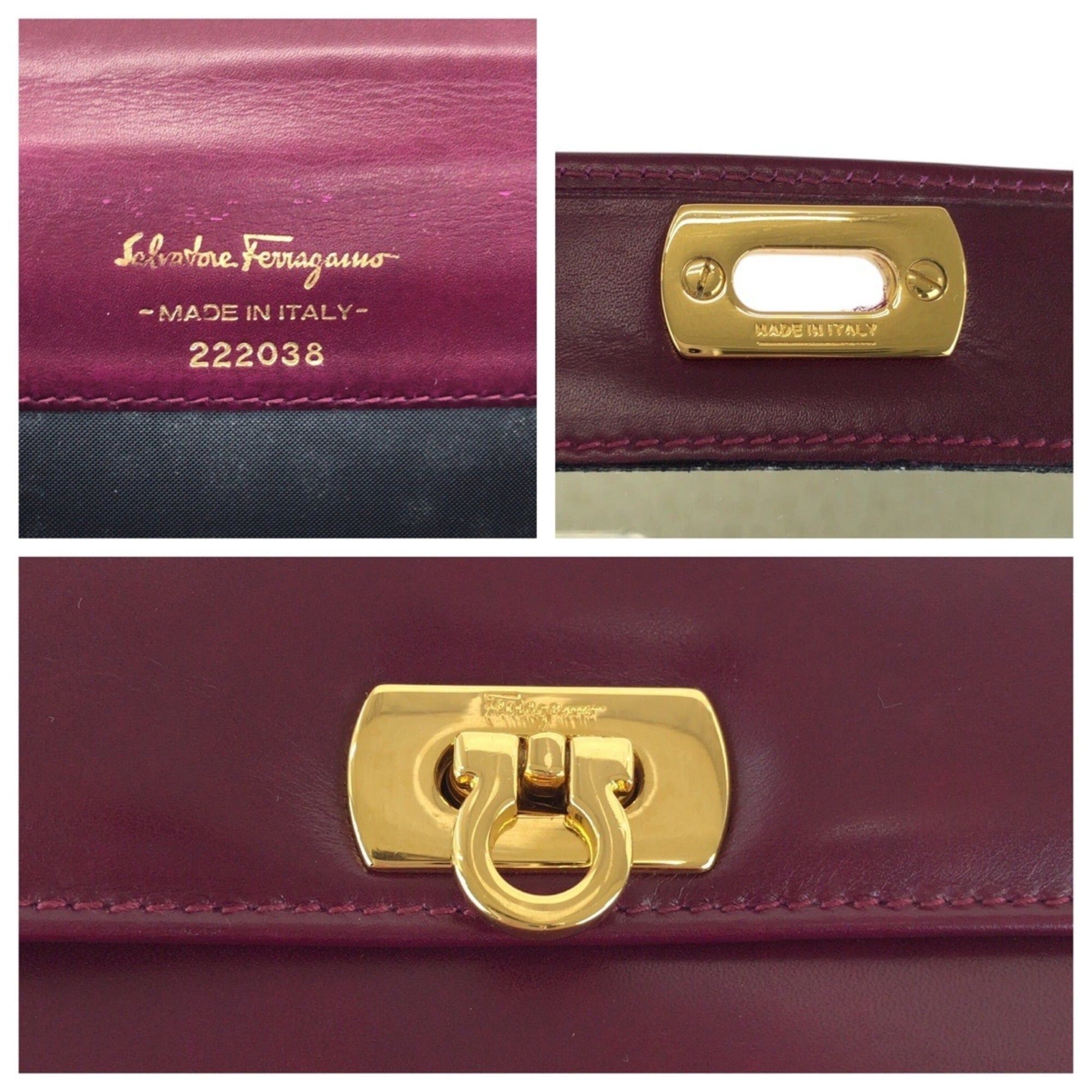 Salvatore Ferragamo Salvatore Ferragamo Gancini Purple Wine Red Leather Handbag Pouch Clutch Bag 222038 for Women Size ONE SIZE - 4 Thumbnail