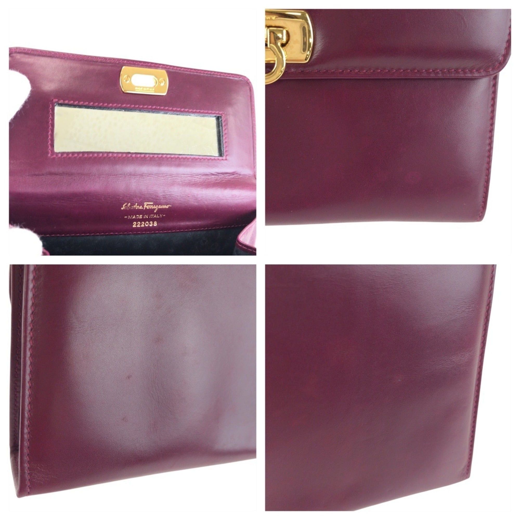 Salvatore Ferragamo Salvatore Ferragamo Gancini Purple Wine Red Leather Handbag Pouch Clutch Bag 222038 for Women Size ONE SIZE - 5 Thumbnail