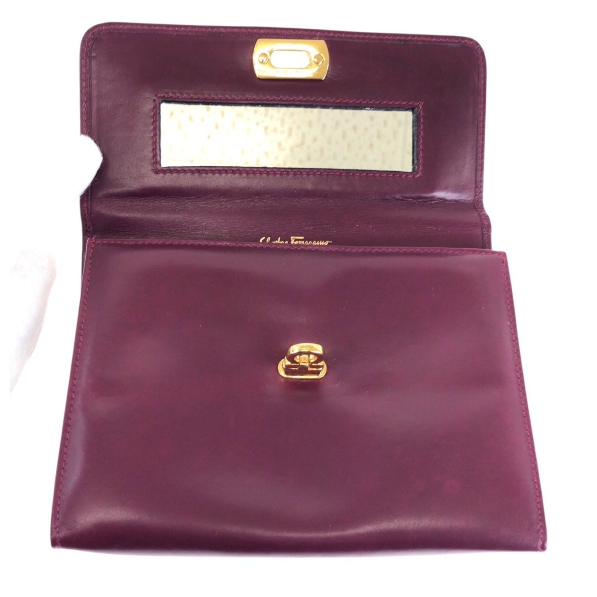Salvatore Ferragamo Salvatore Ferragamo Gancini Purple Wine Red Leather Handbag Pouch Clutch Bag 222038 for Women Size ONE SIZE - 6 Thumbnail