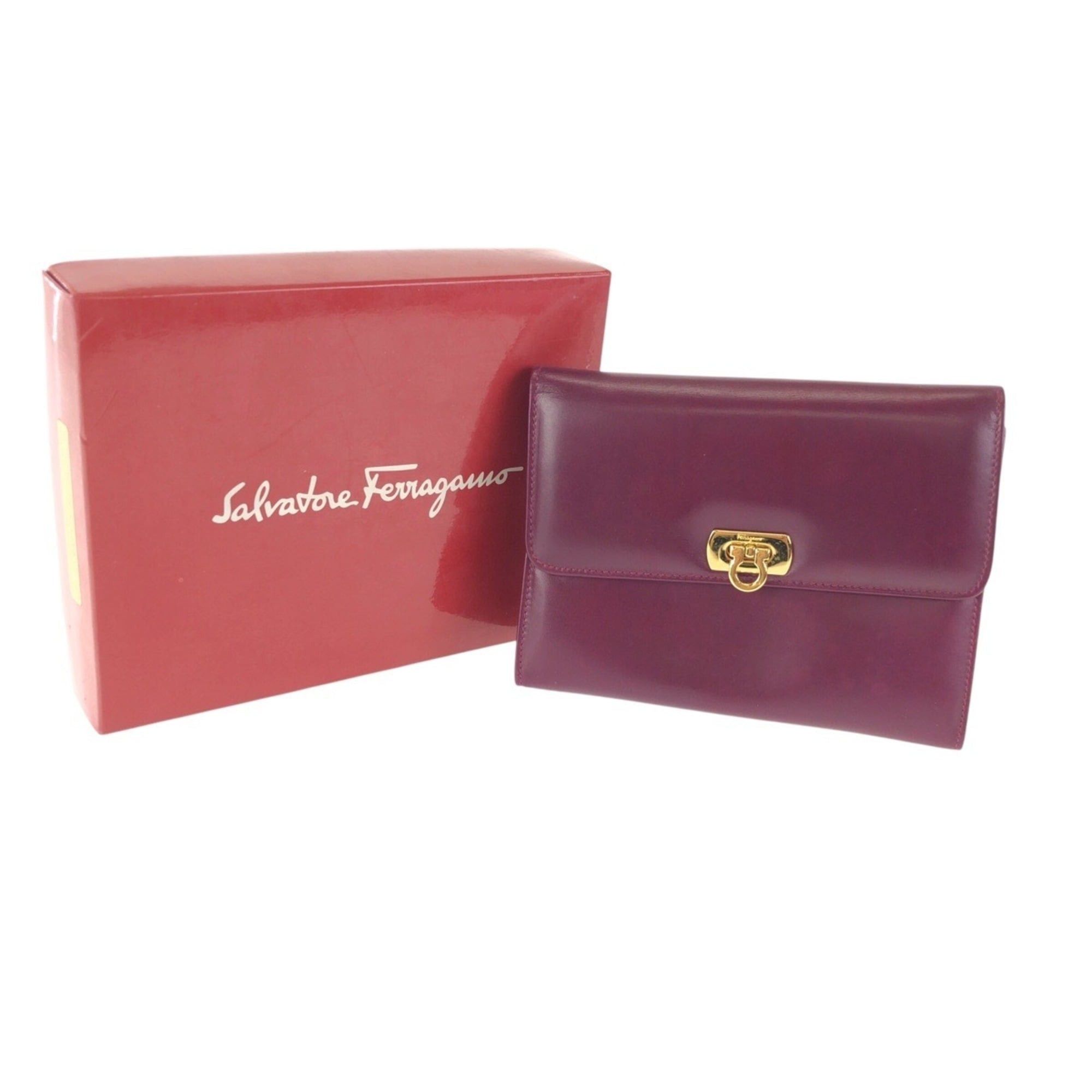 Salvatore Ferragamo Salvatore Ferragamo Gancini Purple Wine Red Leather Handbag Pouch Clutch Bag 222038 for Women Size ONE SIZE - 10 Thumbnail