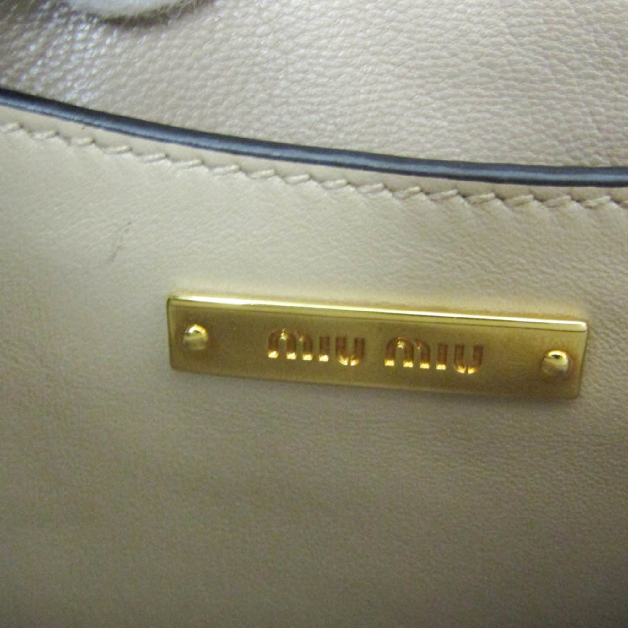 Miu Miu Miu Miu Women's Leather Handbag,Shoulder Bag Light Beige Size ONE SIZE - 18 Thumbnail