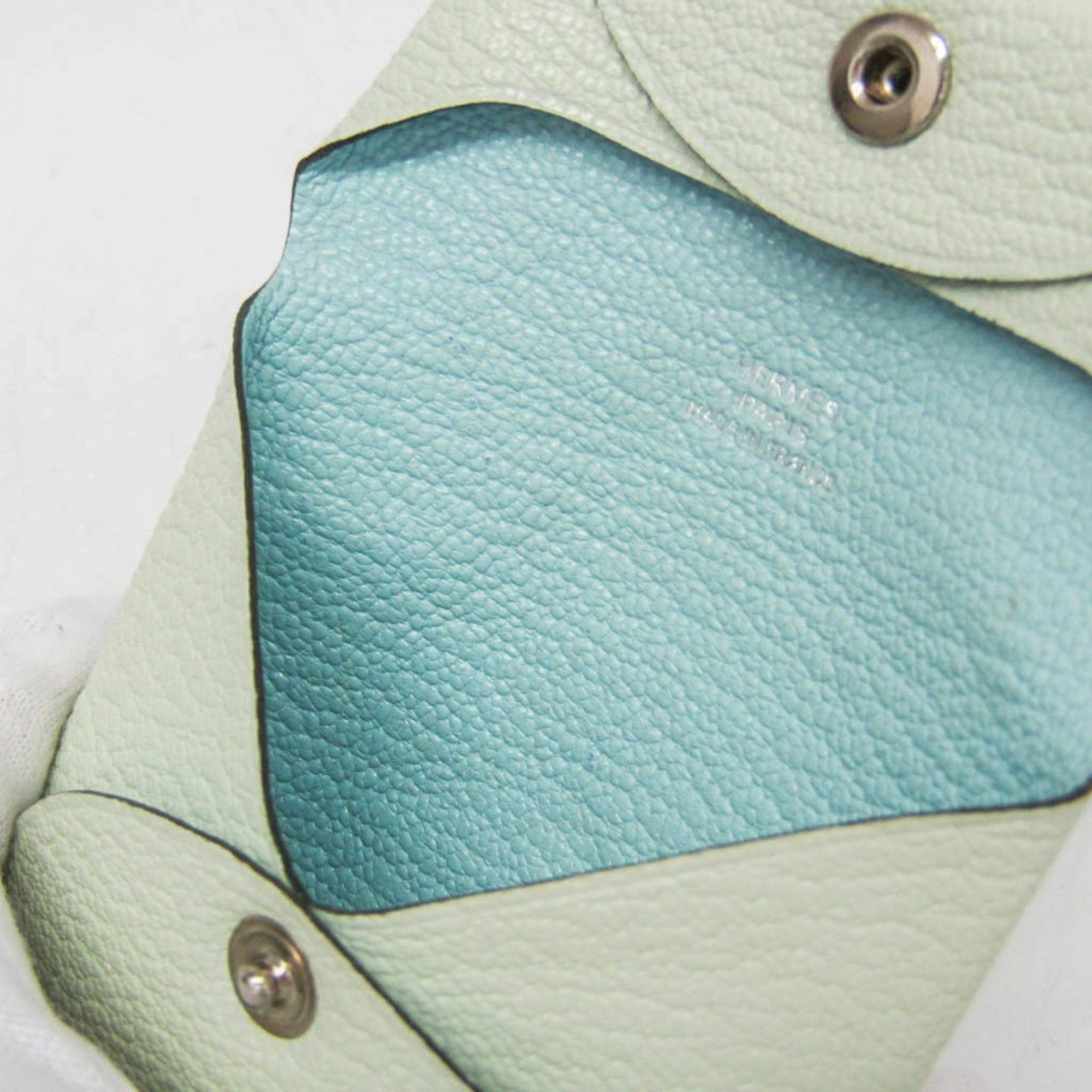 Hermes Hermes Bastia Verso Men,Women Chevre Leather Coin Purse/coin Case Light Blue,Light Green Size ONE SIZE - 8 Thumbnail