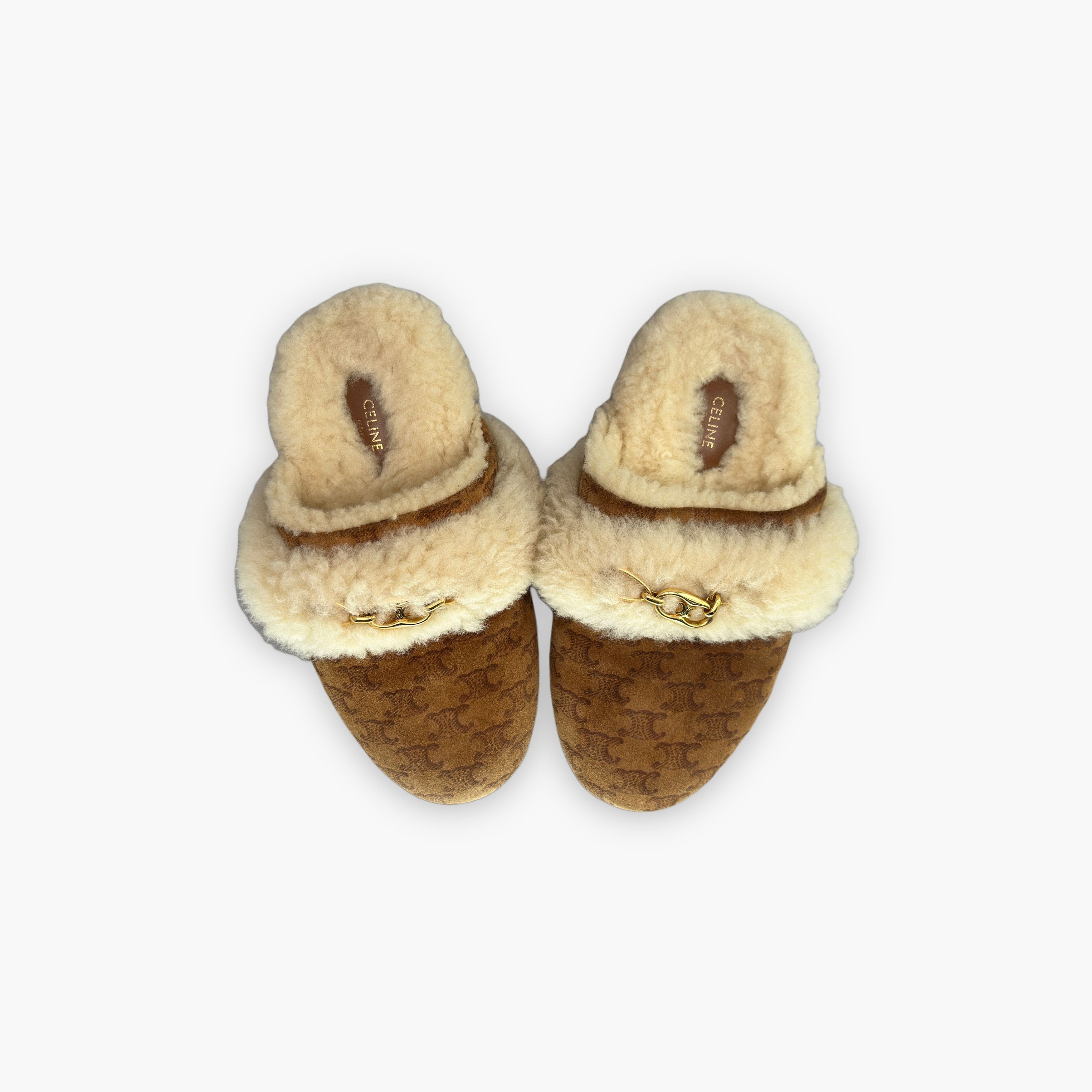 Celine Celine Triomphe Shearling Slides Size 38 Size US 8 / IT 38 - 9 Thumbnail