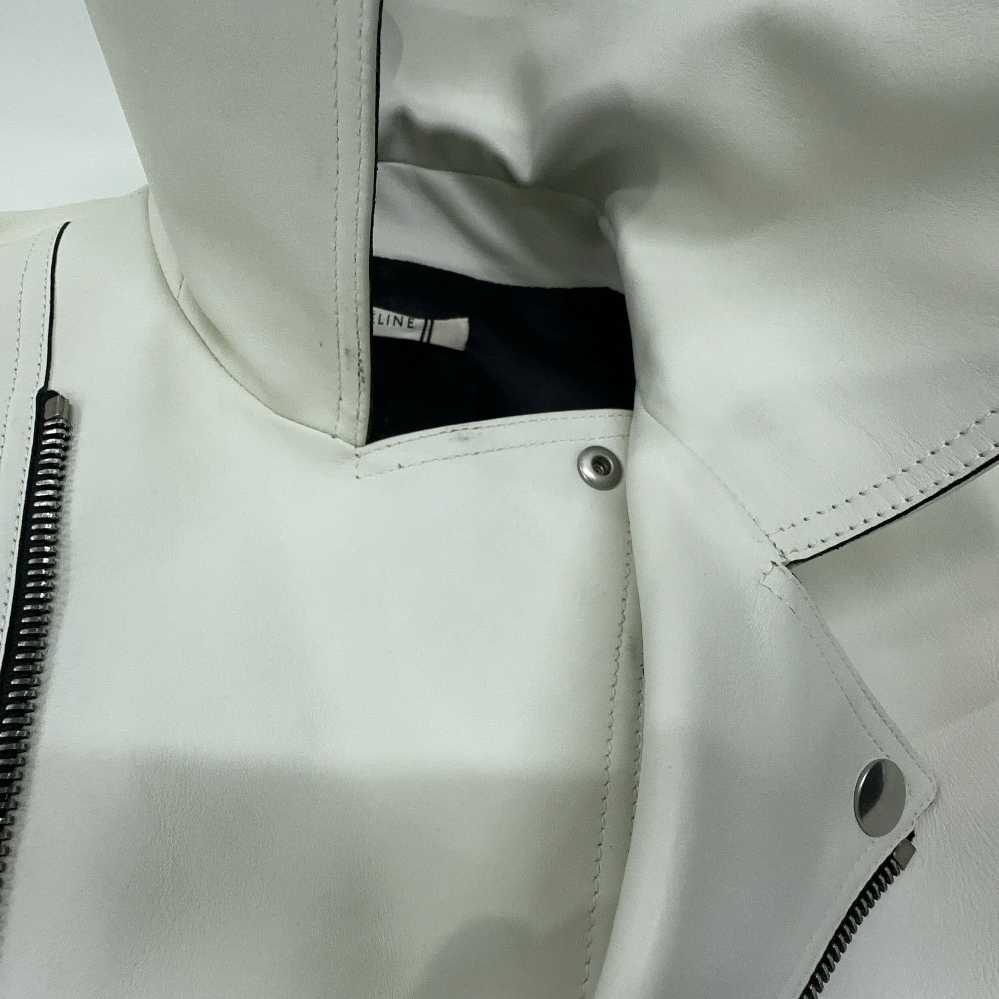 Celine Celine White Leather Moto Jacket Size 38 Size S / US 4 / IT 40 - 9 Thumbnail