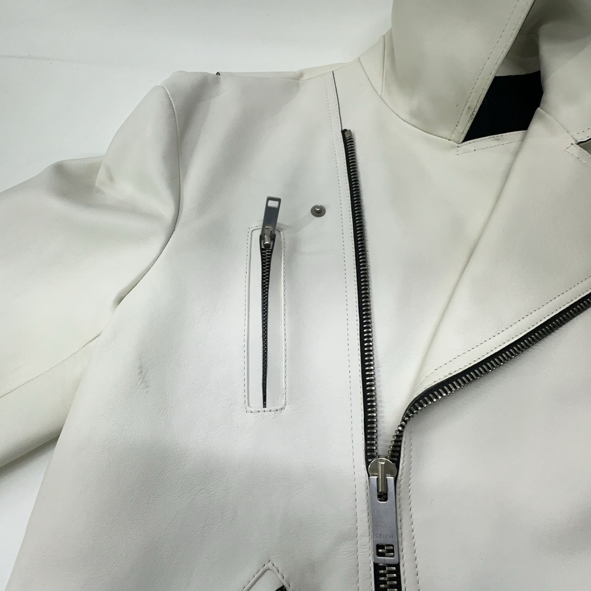 Celine Celine White Leather Moto Jacket Size 38 Size S / US 4 / IT 40 - 10 Thumbnail